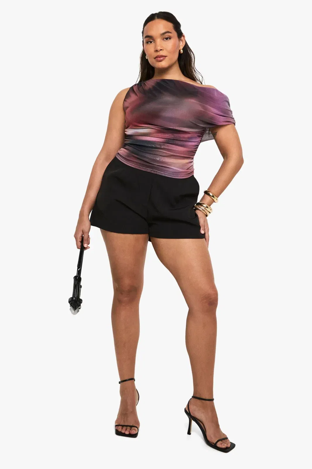 Plus Abstract Asymmetric Ruched Top