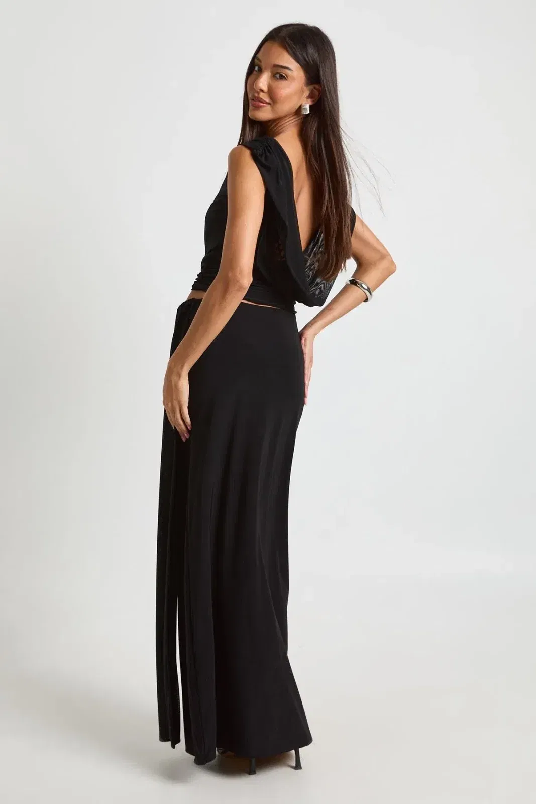 Slinky Cropped Mesh Overlay Backless Top