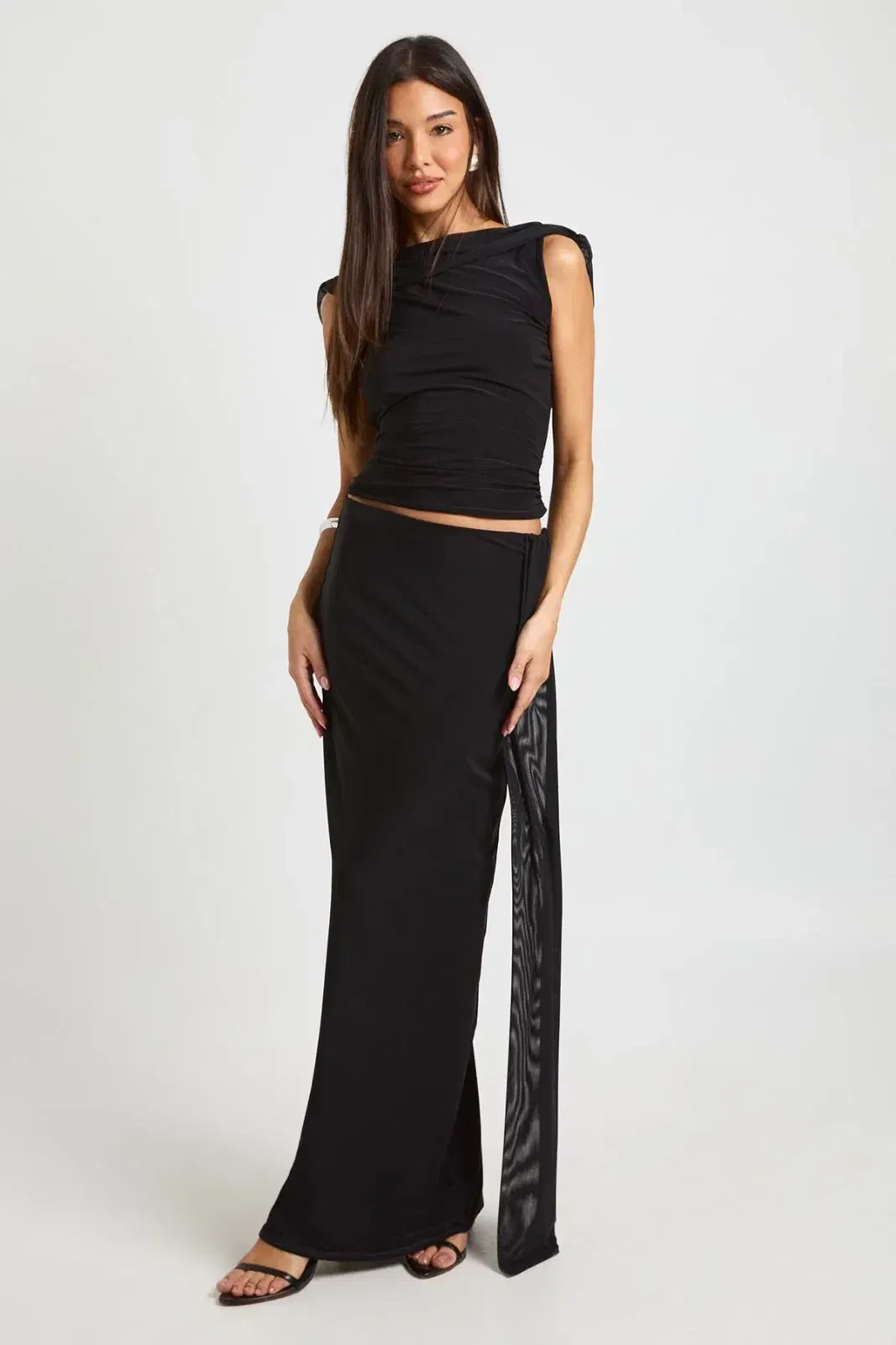 Slinky Cropped Mesh Overlay Backless Top