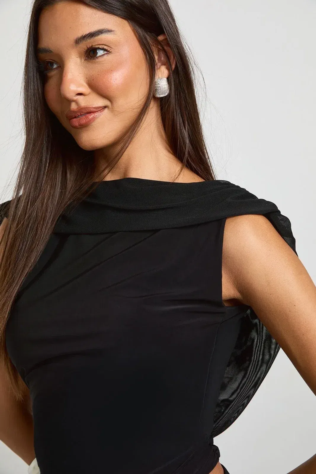 Slinky Cropped Mesh Overlay Backless Top