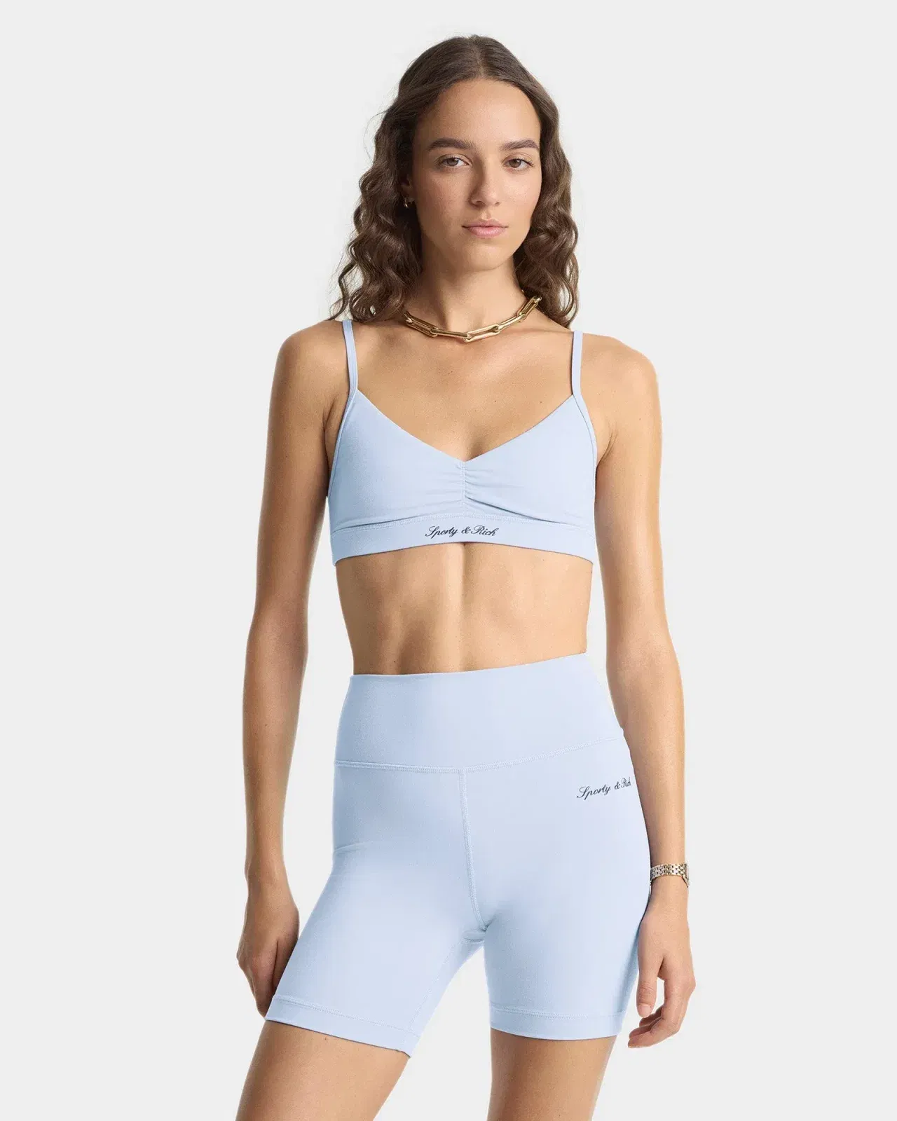 Signature Logo Mini Sports Bra - Faded Blue/White