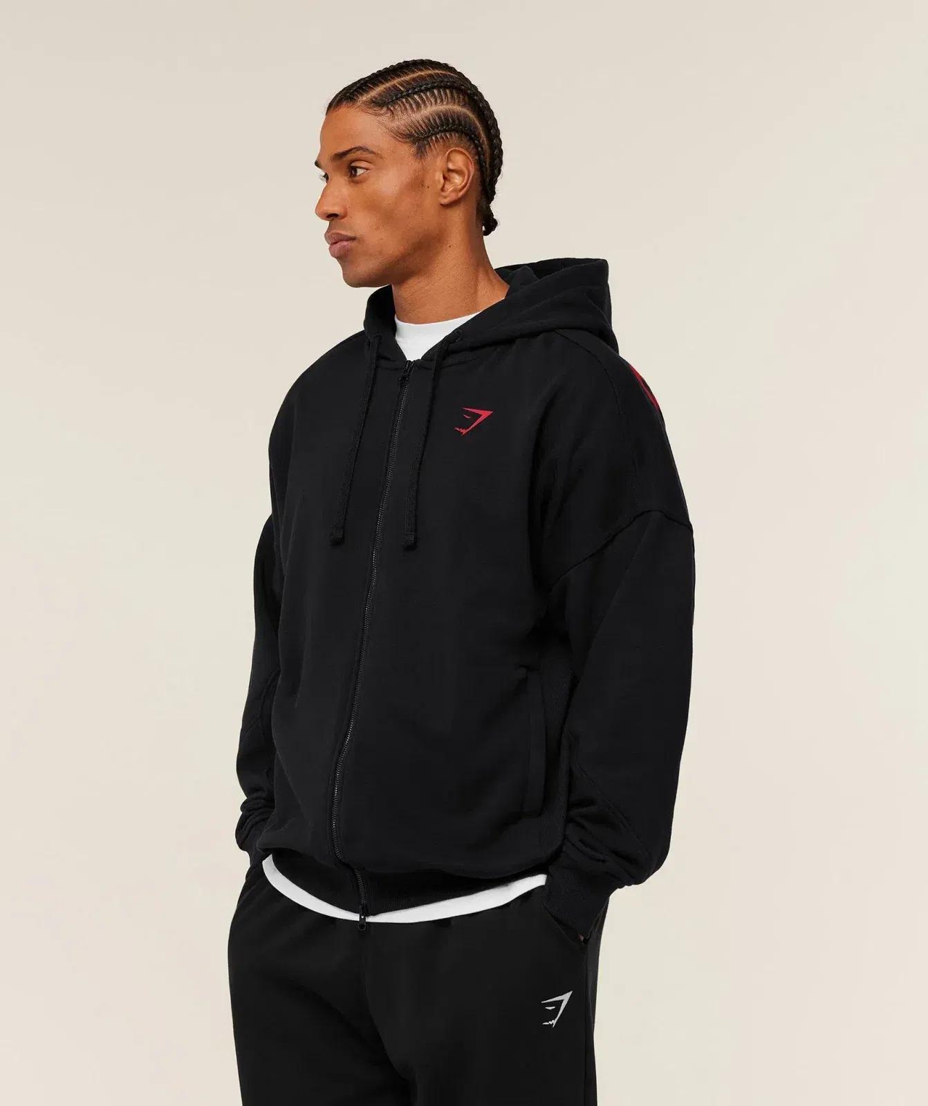 Gymshark Power Zip Up Hoodie - Black/Conditioning Red