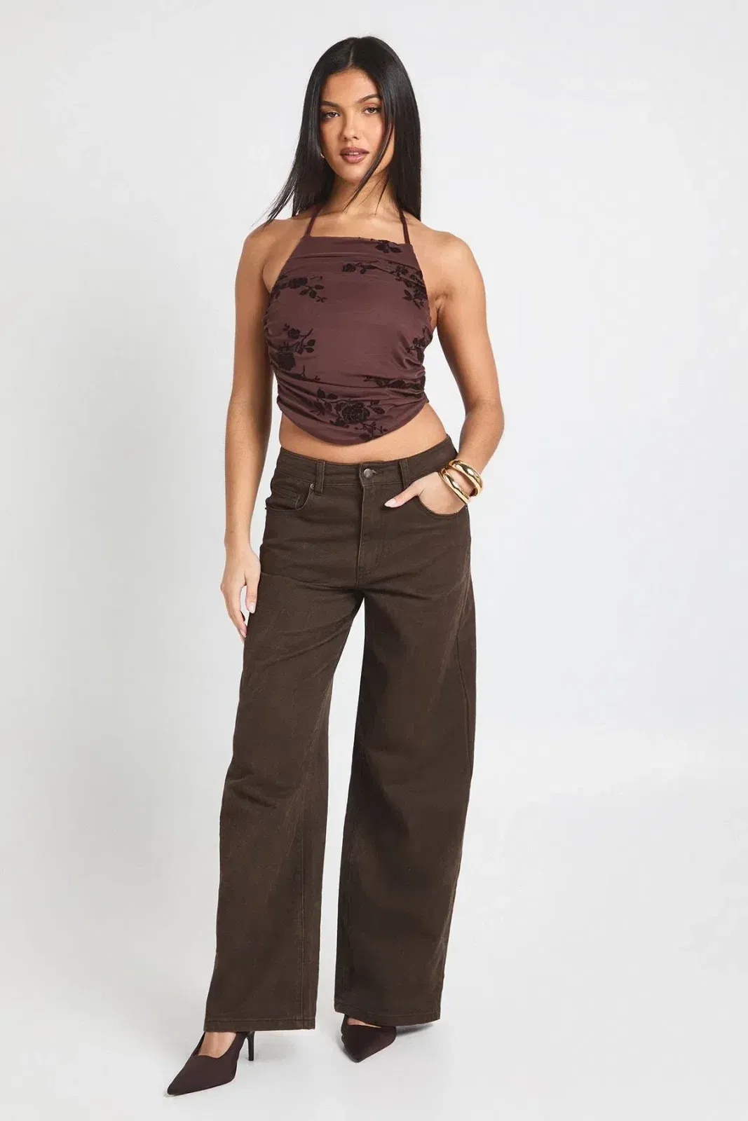 Floral Devoure Gathered Halterneck Top