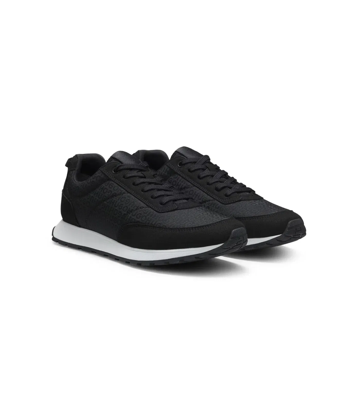 Hugo Running Inspired Trainers With Monogram Jacquard Uppers Black Black