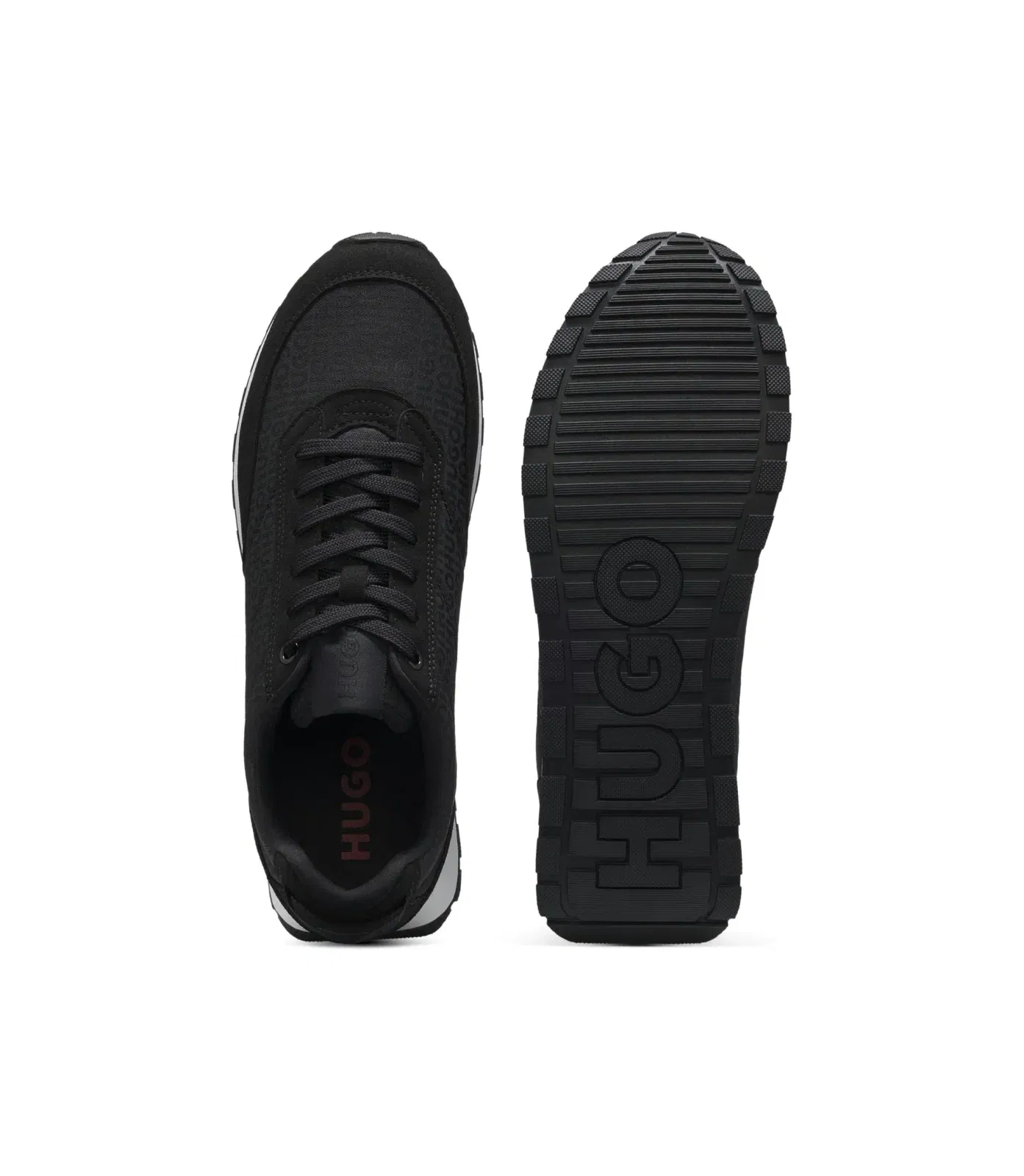 Hugo Running Inspired Trainers With Monogram Jacquard Uppers Black Black