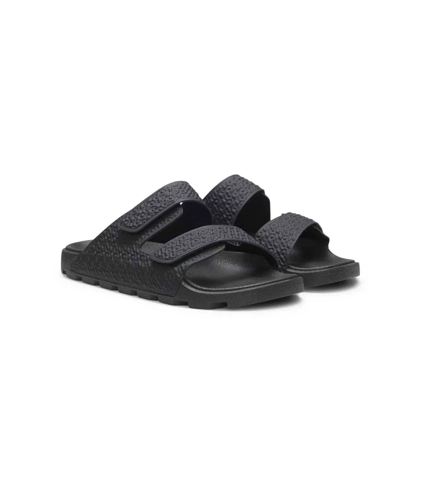Hugo Monogram Sandals With Riptape Straps Black Black
