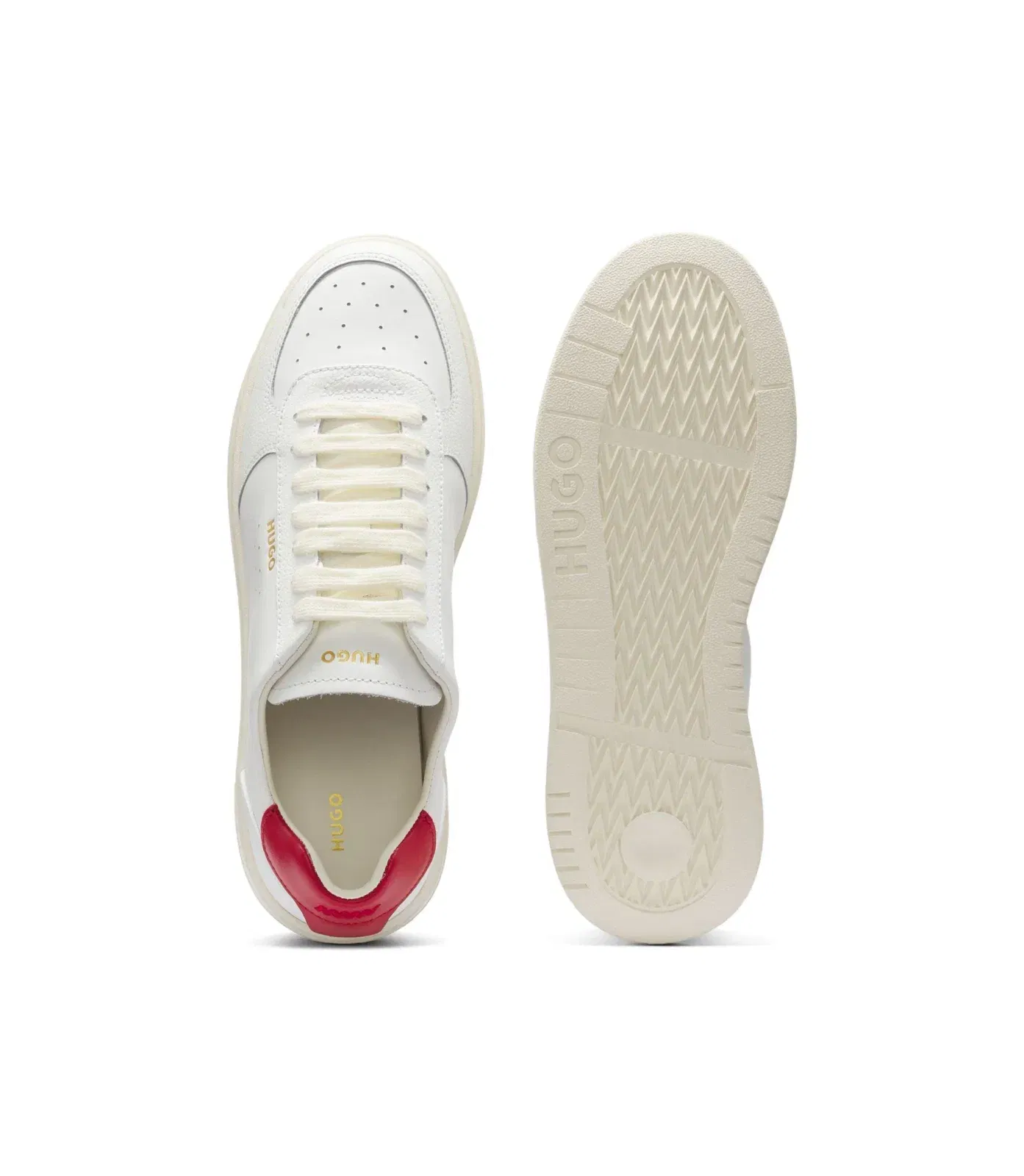 Hugo Leather Sneakers With Gold Tone Logo White White