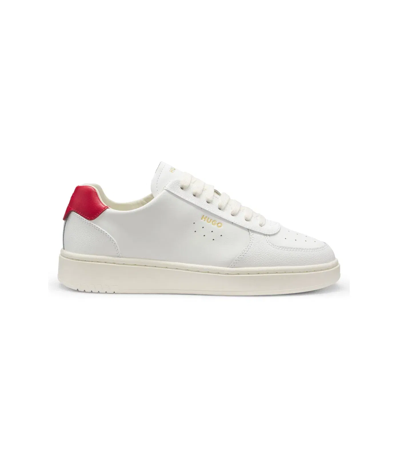 Hugo Leather Sneakers With Gold Tone Logo White White