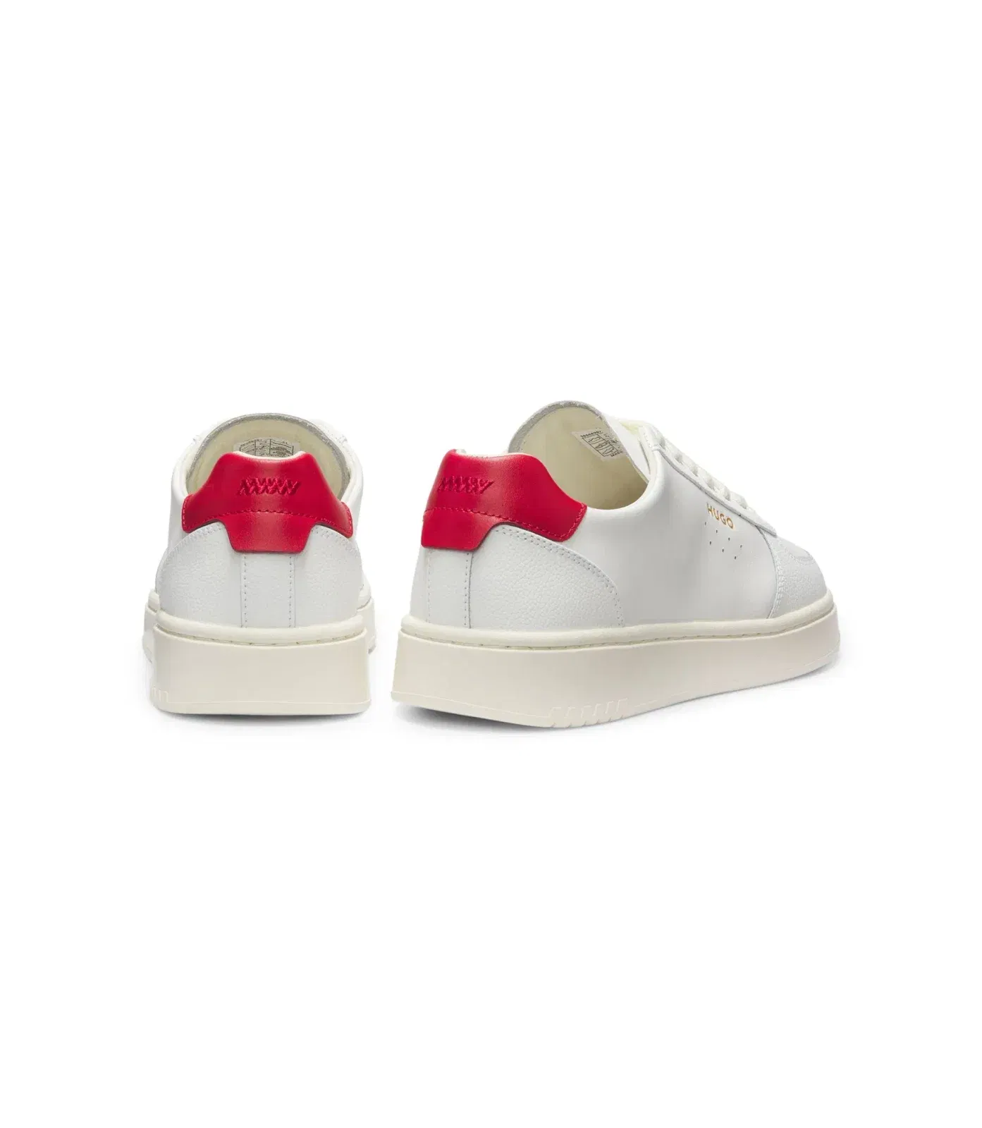 Hugo Leather Sneakers With Gold Tone Logo White White