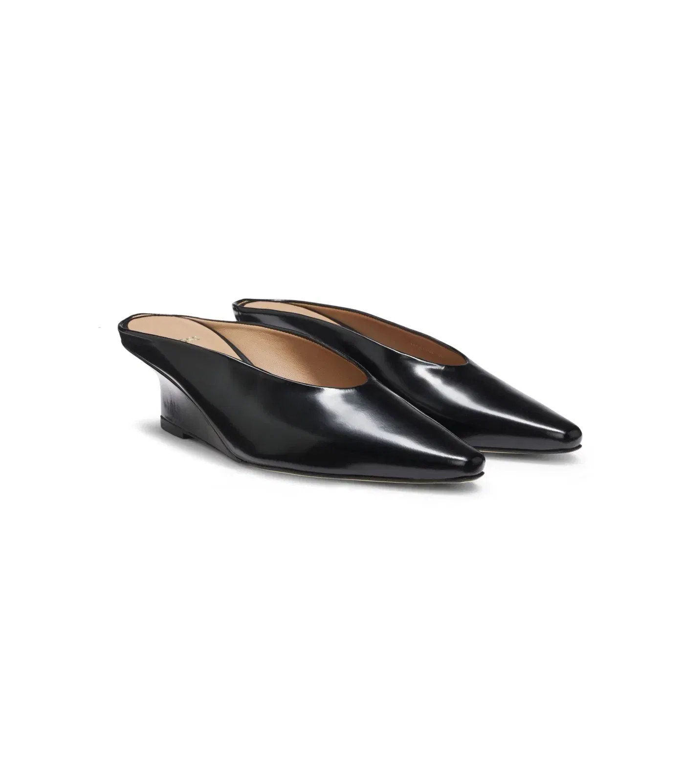 Boss Wedge Heel Mules In Leather Black Womens Black