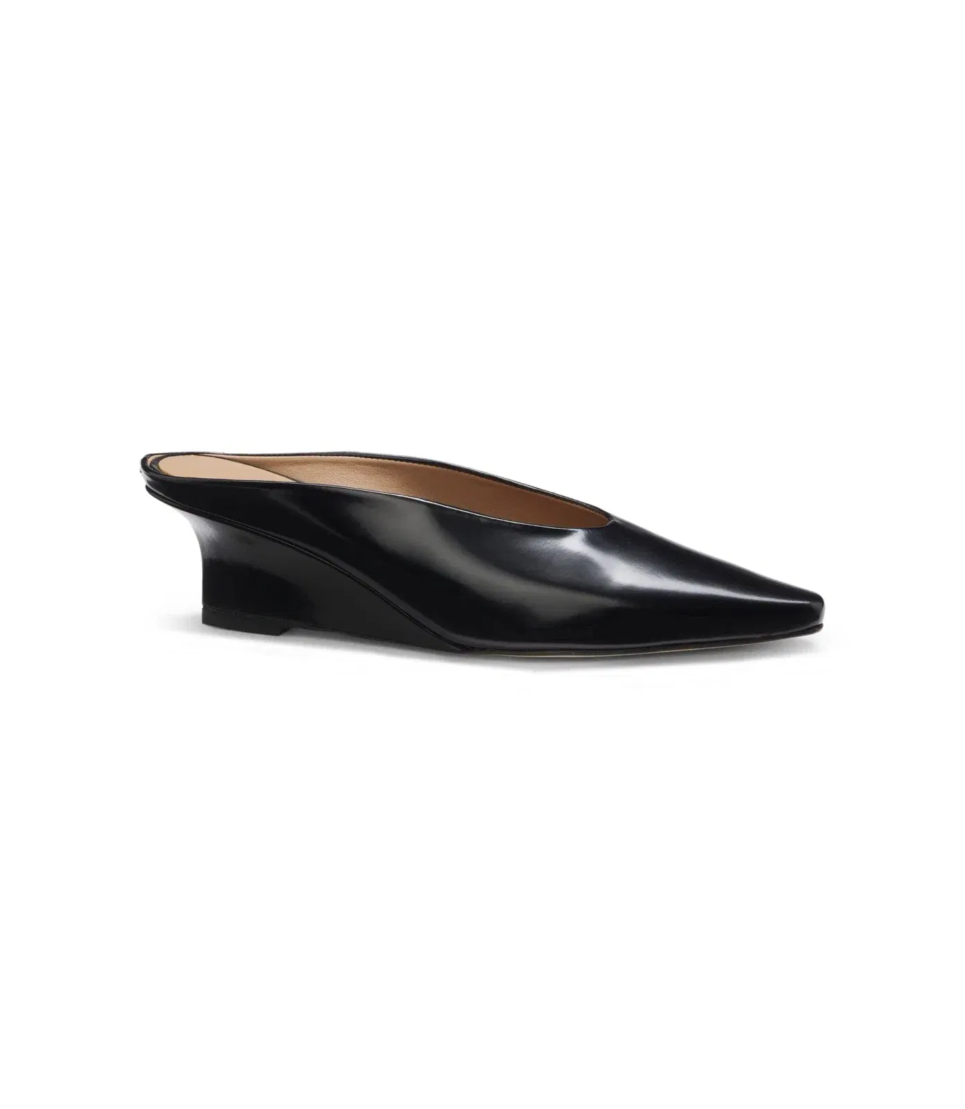Boss Wedge Heel Mules In Leather Black Womens Black