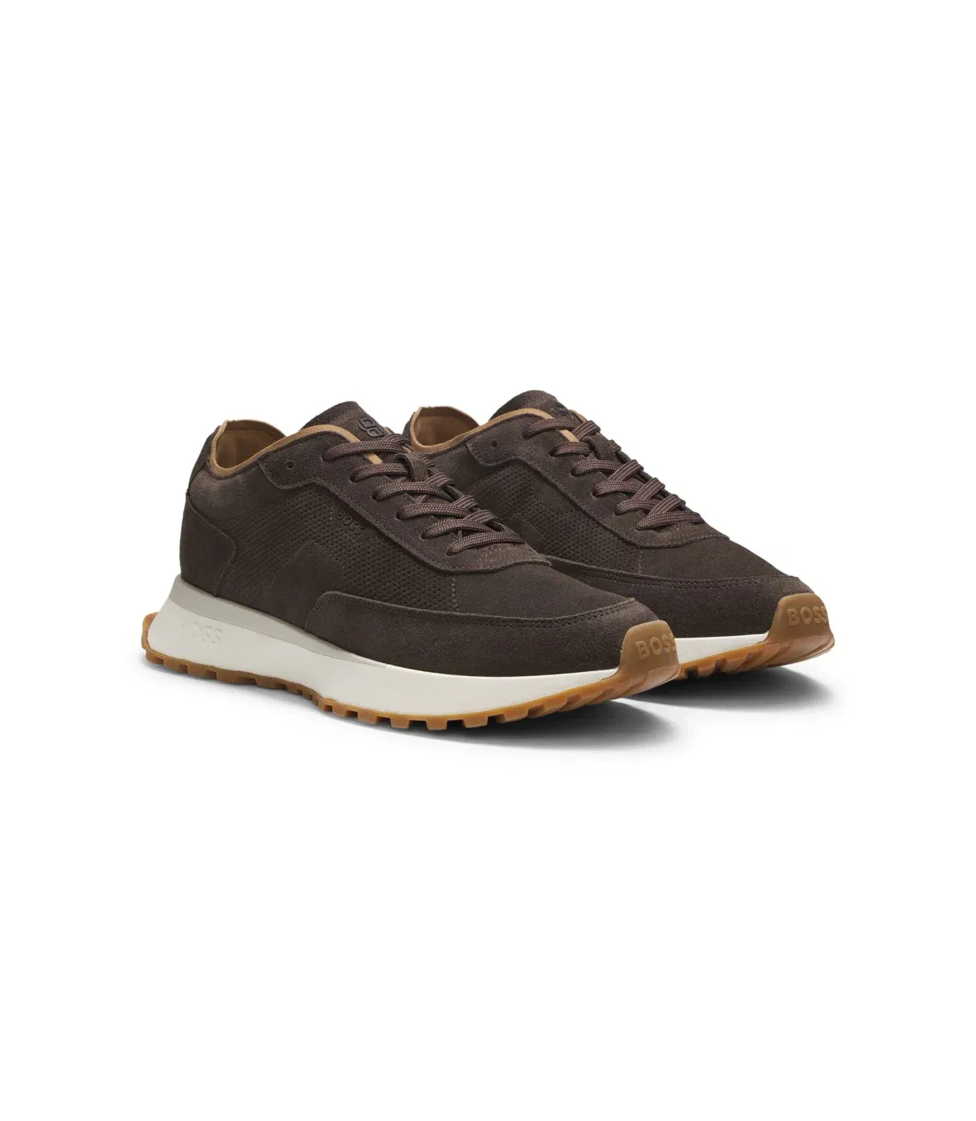 Boss Suede Sneakers With Perforations Dark Brown Dark Brown