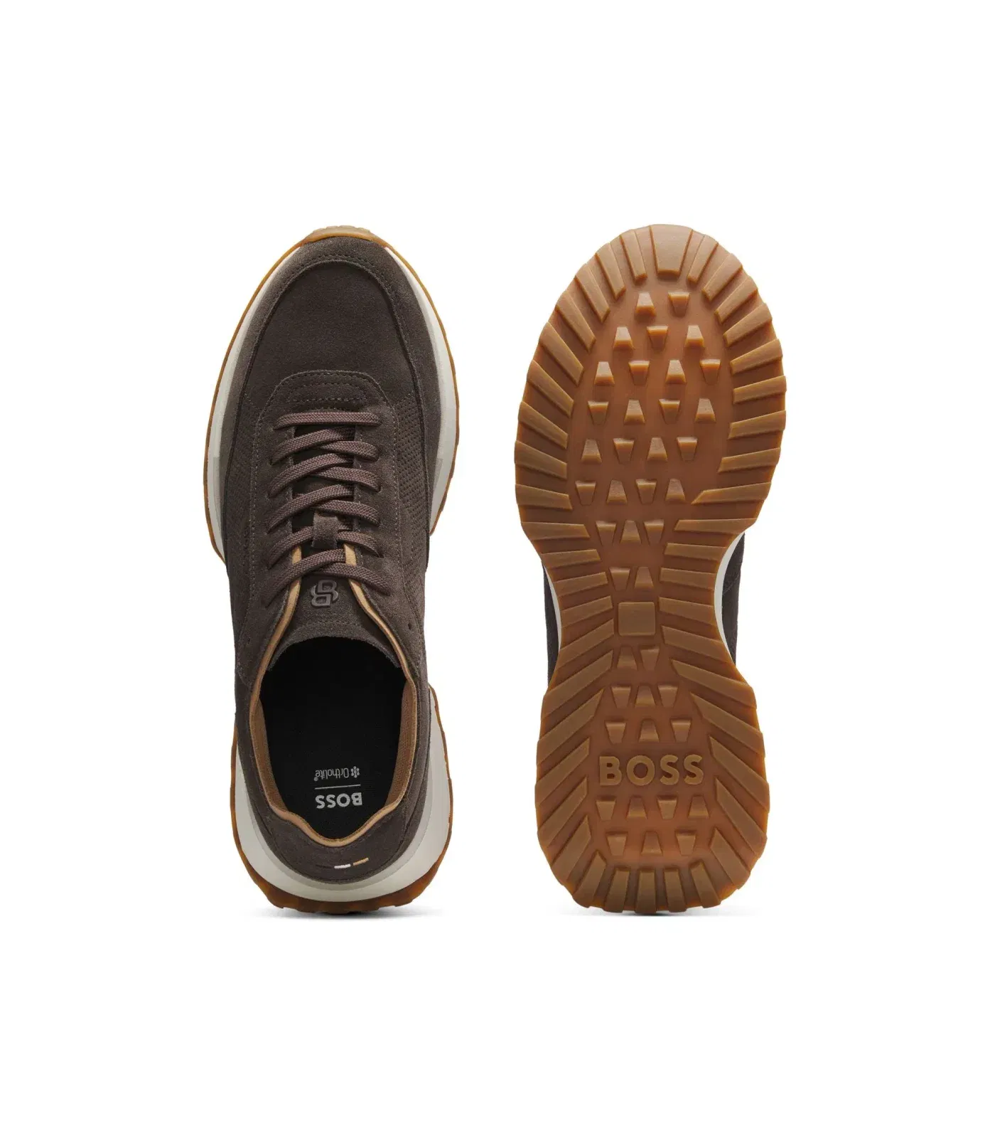 Boss Suede Sneakers With Perforations Dark Brown Dark Brown