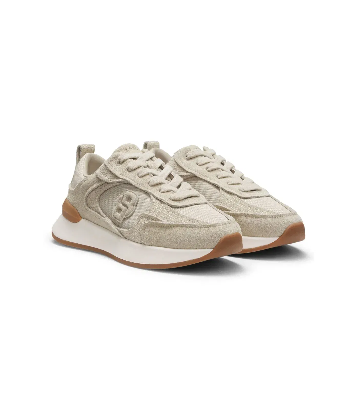 Boss Suede Sneakers With Double B Monogram Light Beige Womens Light Beige