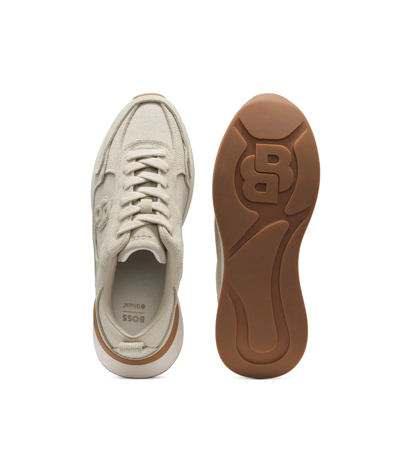 Boss Suede Sneakers With Double B Monogram Light Beige Womens Light Beige
