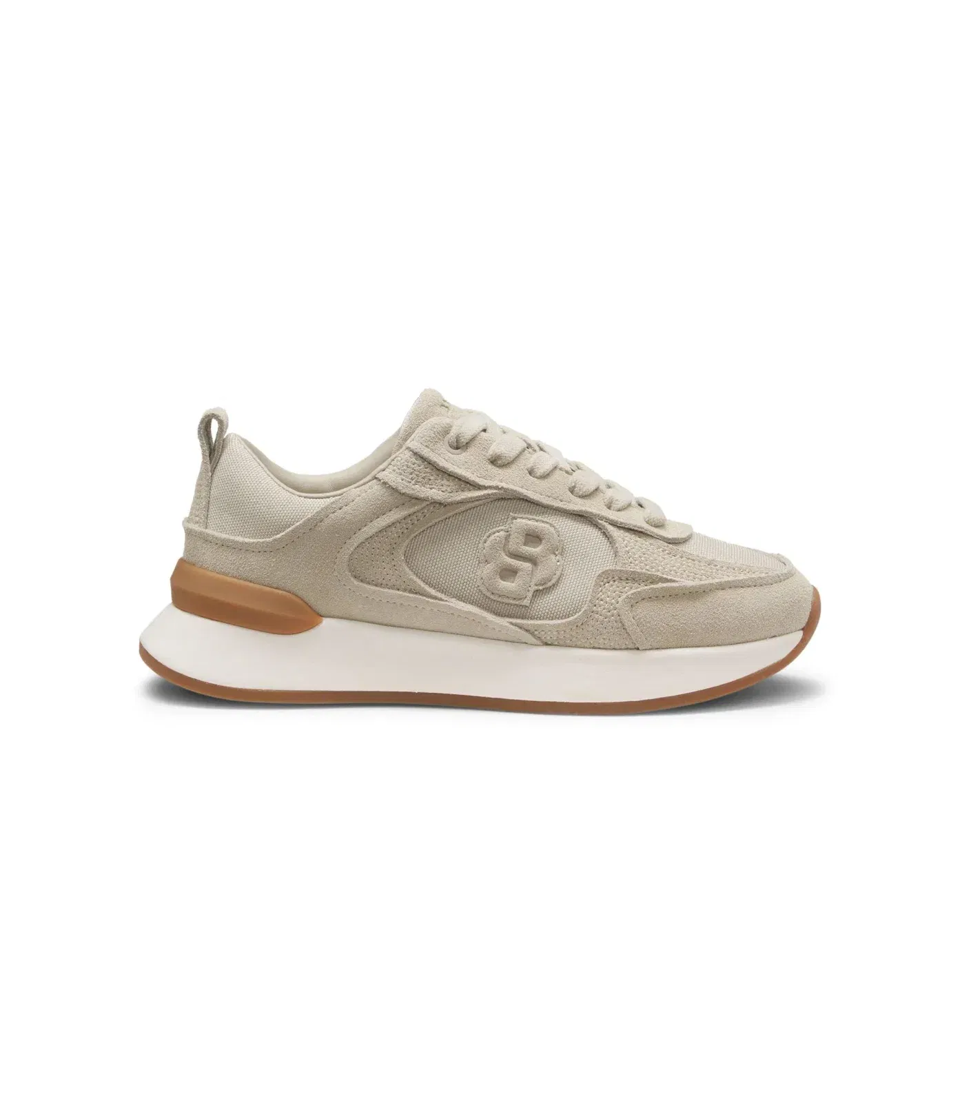 Boss Suede Sneakers With Double B Monogram Light Beige Womens Light Beige