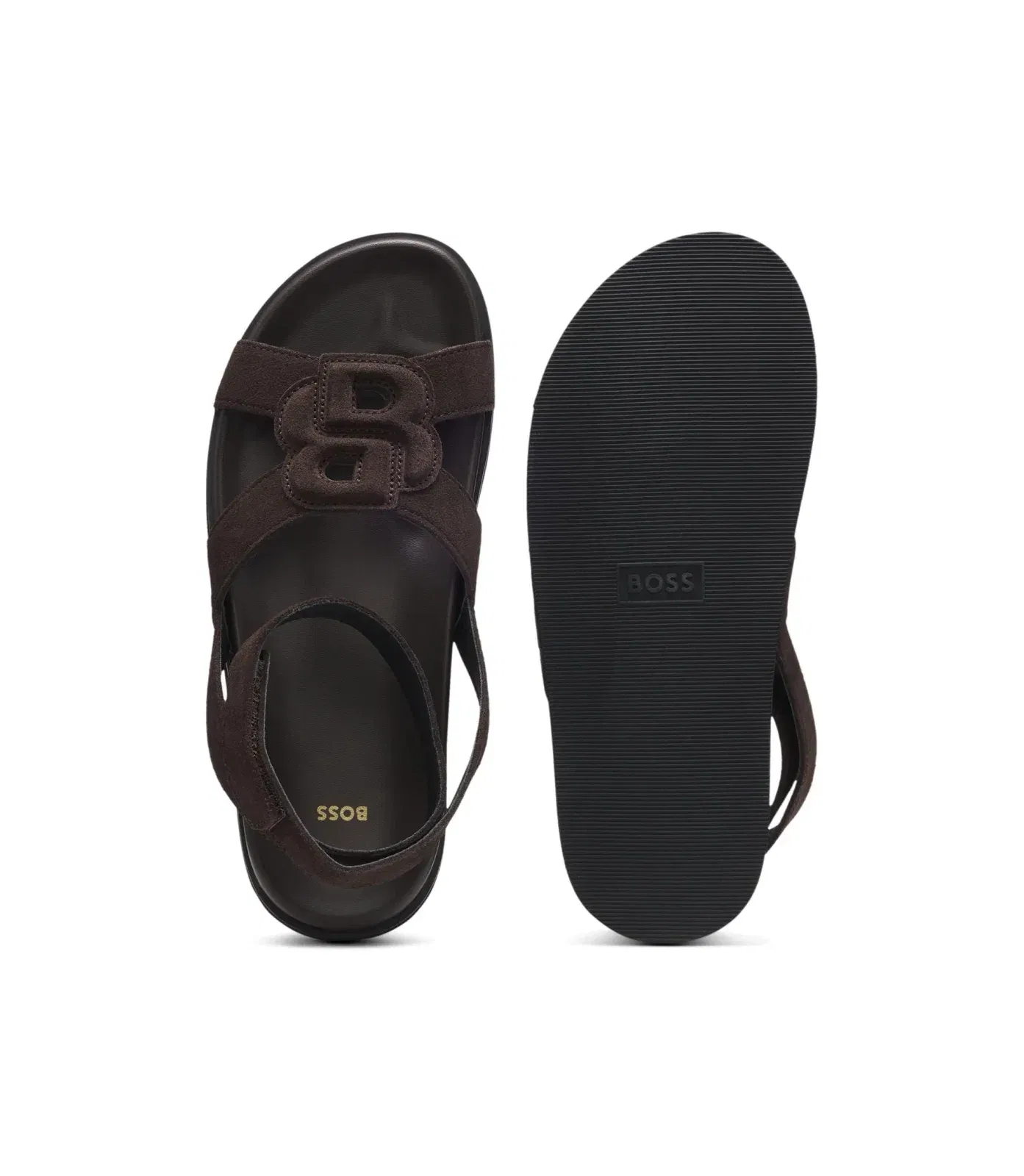 Boss Suede Sandals With Double B Monogram Dark Brown Womens Dark Brown