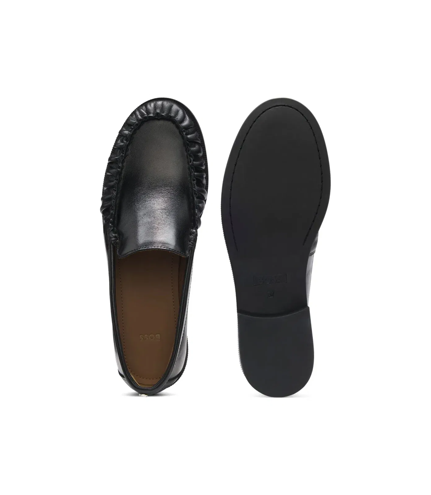 Boss Ruched Detail Moccasins In Leather Black Womens Black