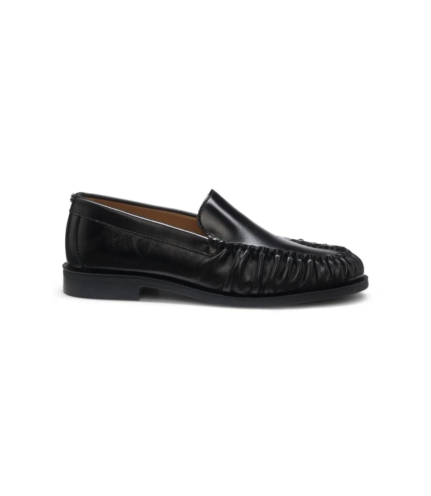 Boss Ruched Detail Moccasins In Leather Black Womens Black