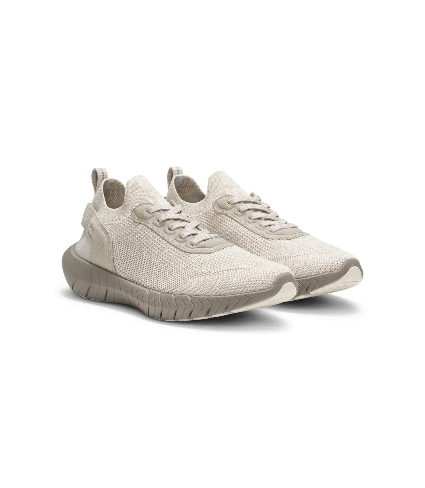 Boss Motion Sneakers With Knitted Uppers And Leather Trims Light Beige Light Beige