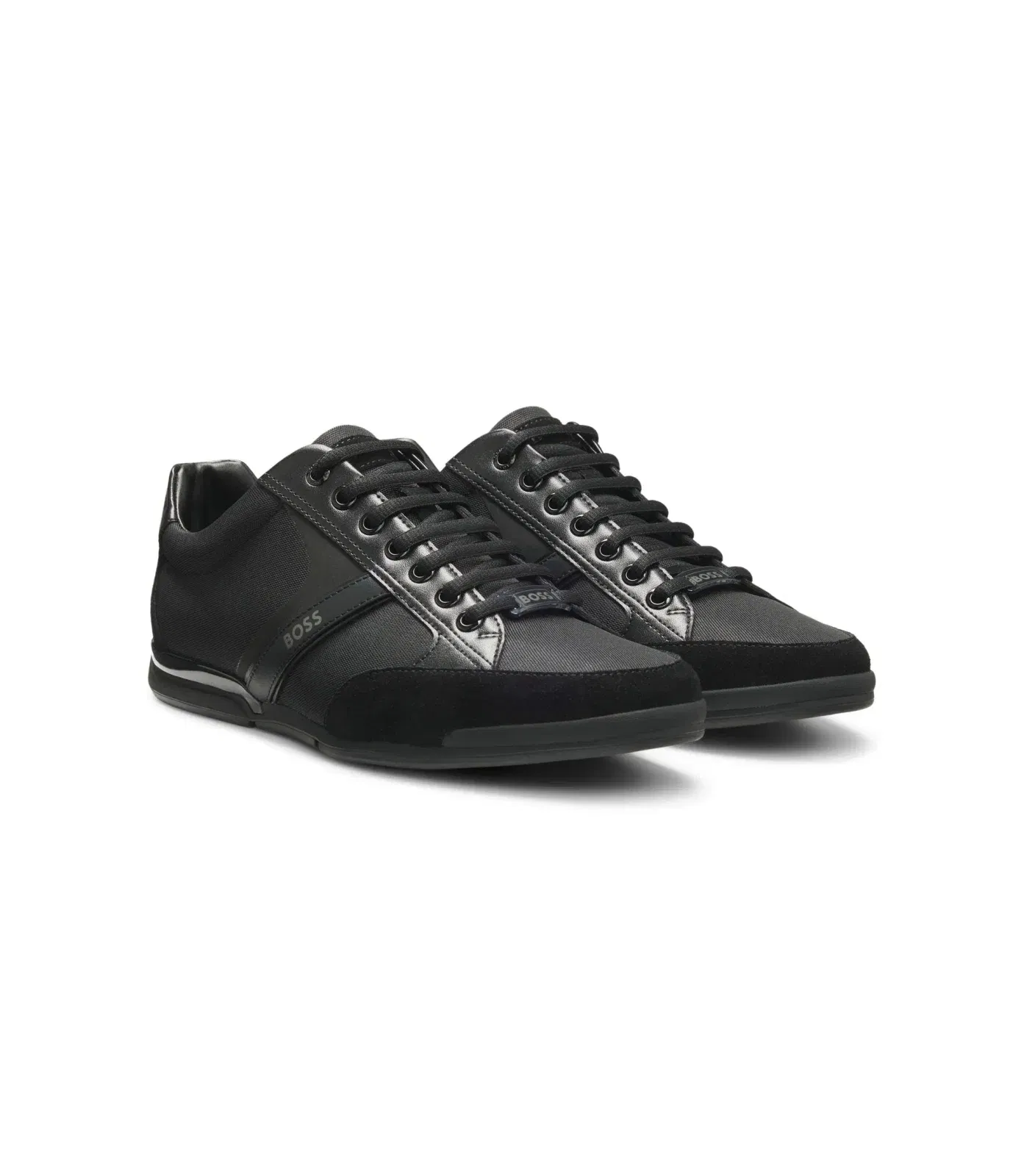 Boss Mixed Material Sneakers With Suede And Faux Leather Black Black