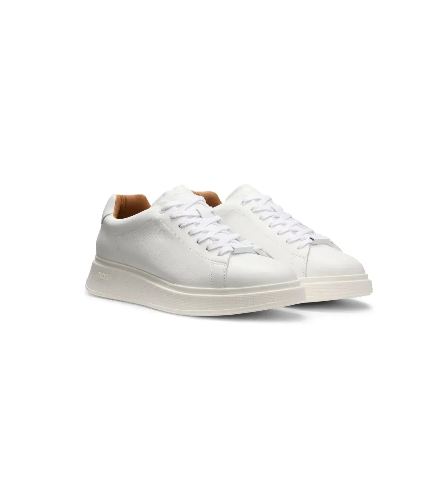 Boss Leather Sneakers With Rubber Outsole White White