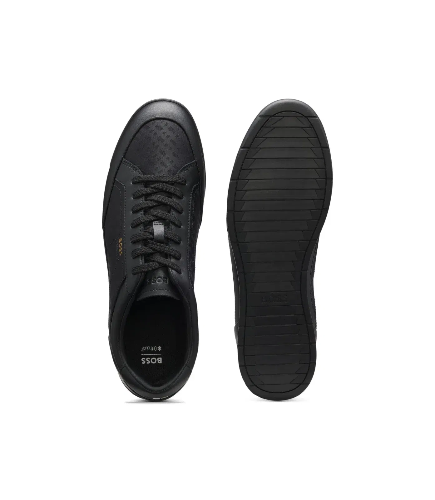 Boss Leather Sneakers With Monogram Paneling Black Black
