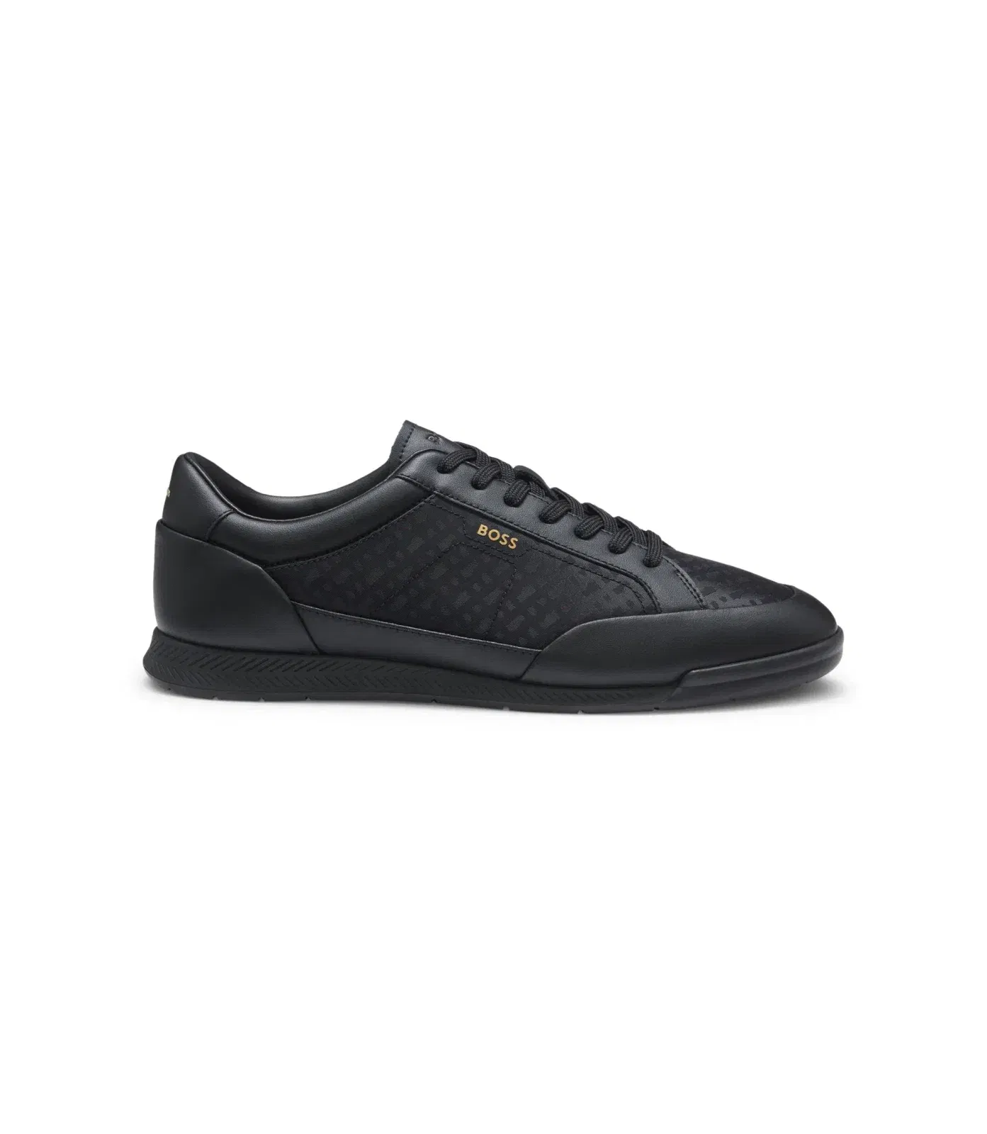 Boss Leather Sneakers With Monogram Paneling Black Black