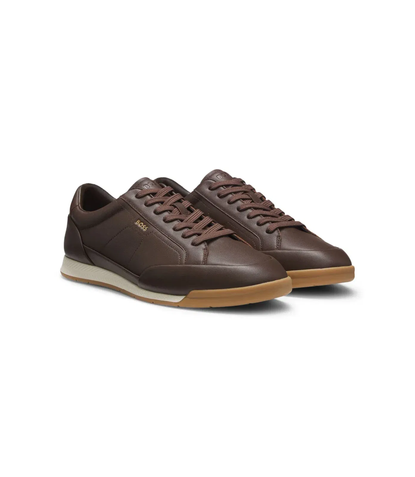 Boss Leather Sneakers With Foil Logo Dark Brown Dark Brown