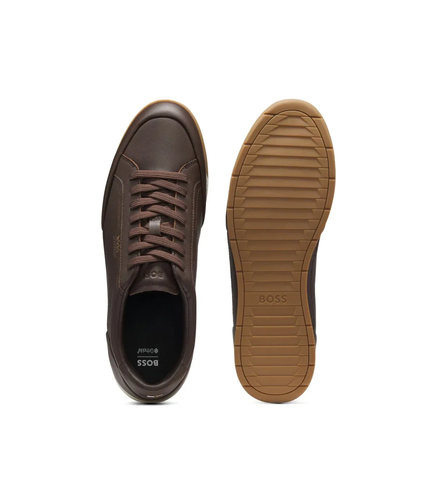 Boss Leather Sneakers With Foil Logo Dark Brown Dark Brown