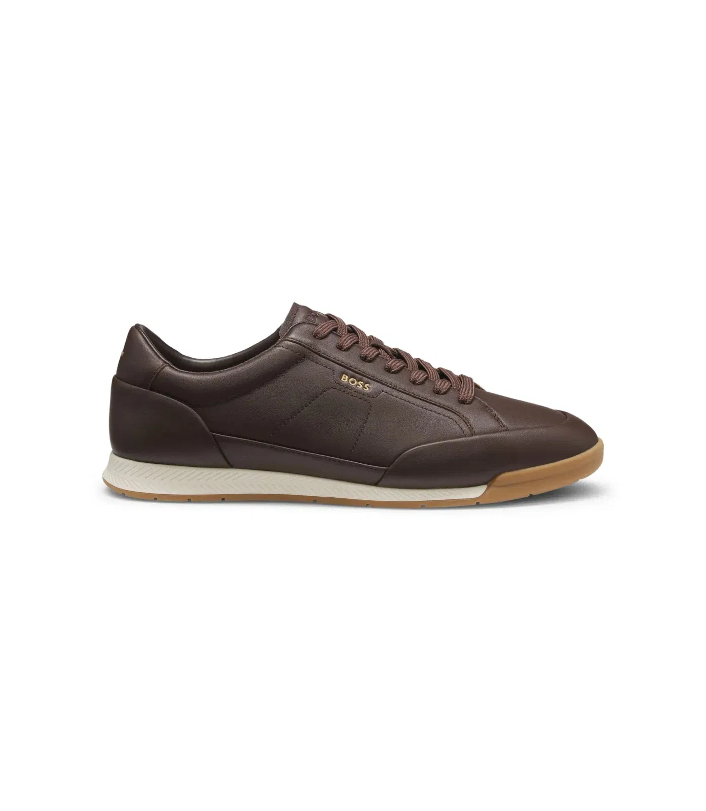 Boss Leather Sneakers With Foil Logo Dark Brown Dark Brown