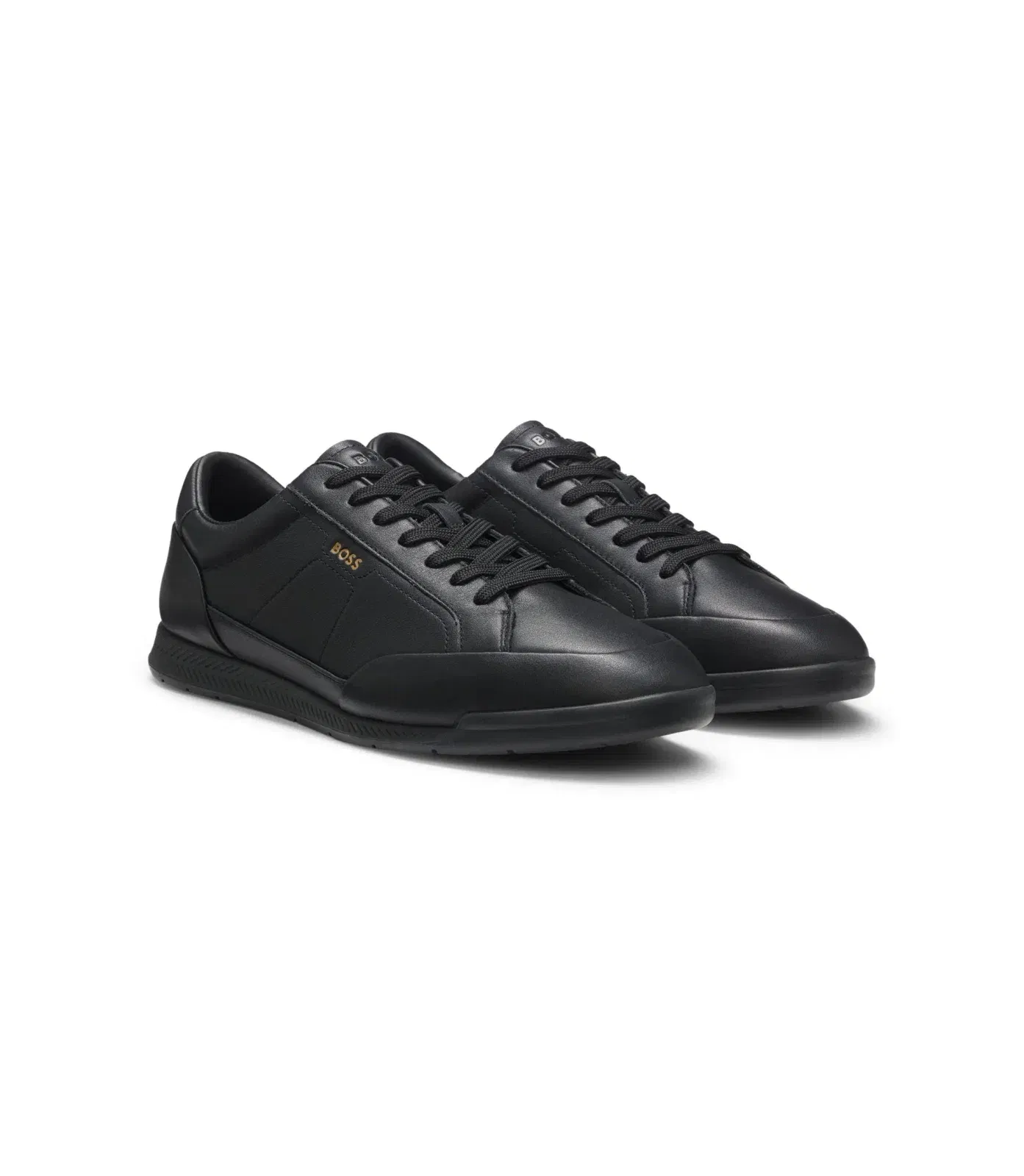 Boss Leather Sneakers With Foil Logo Black Black