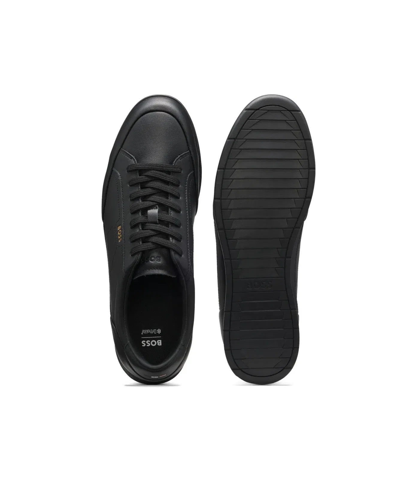 Boss Leather Sneakers With Foil Logo Black Black