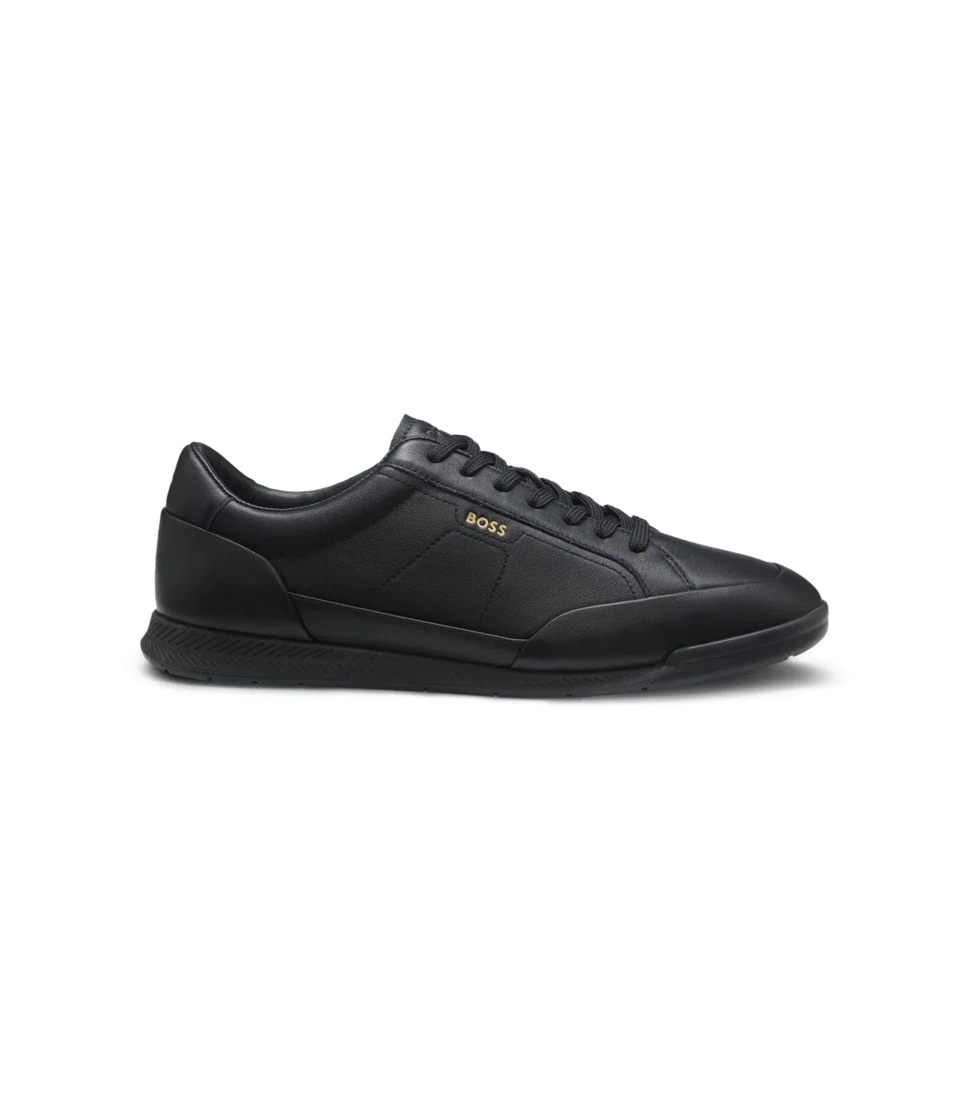 Boss Leather Sneakers With Foil Logo Black Black