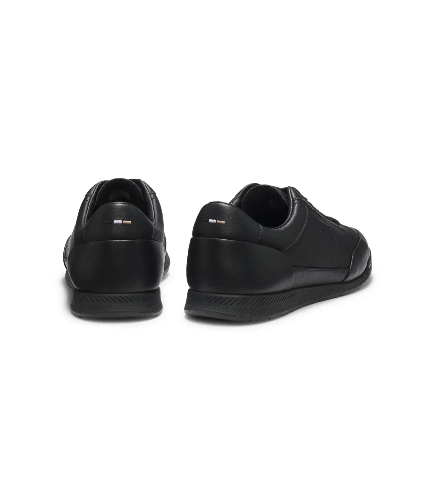 Boss Leather Sneakers With Foil Logo Black Black
