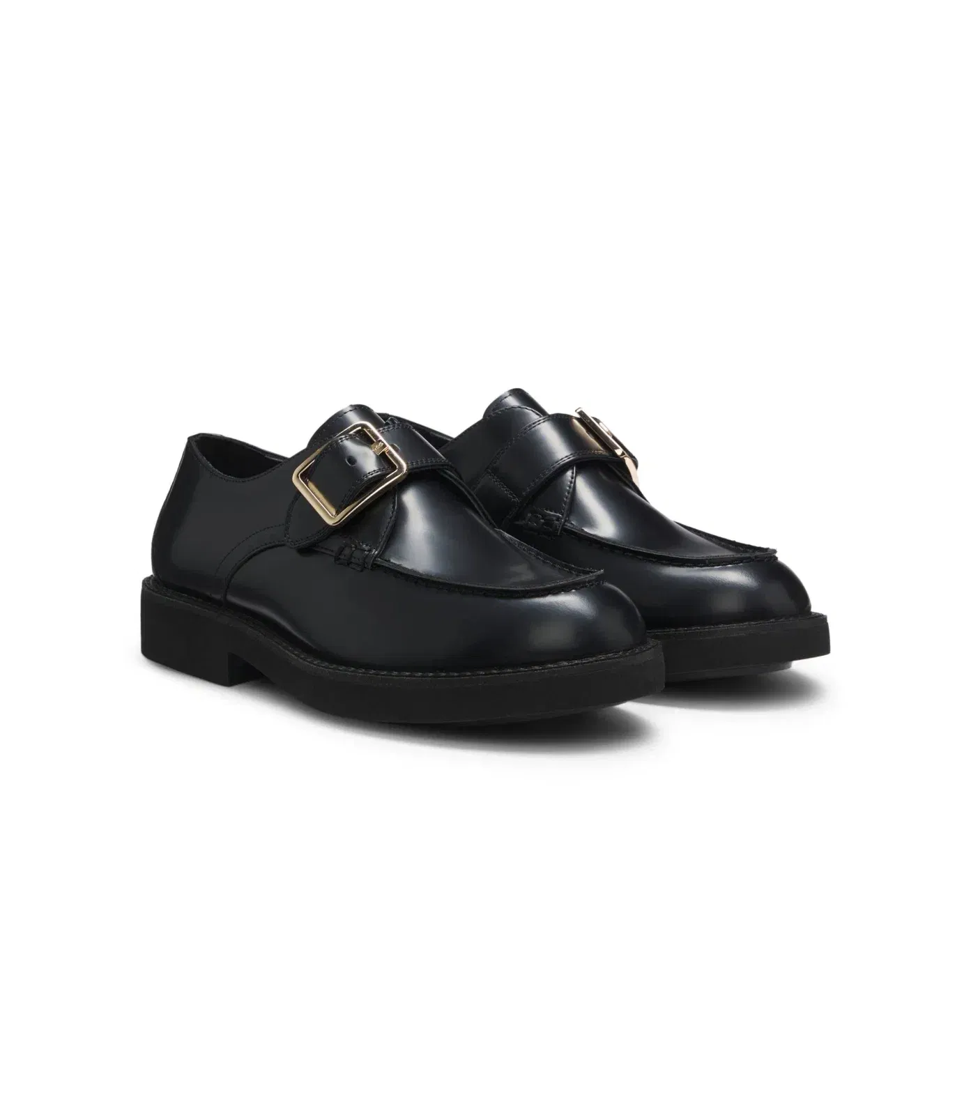 Boss Leather Monk Shoes With Buckled Strap Black Womens Black