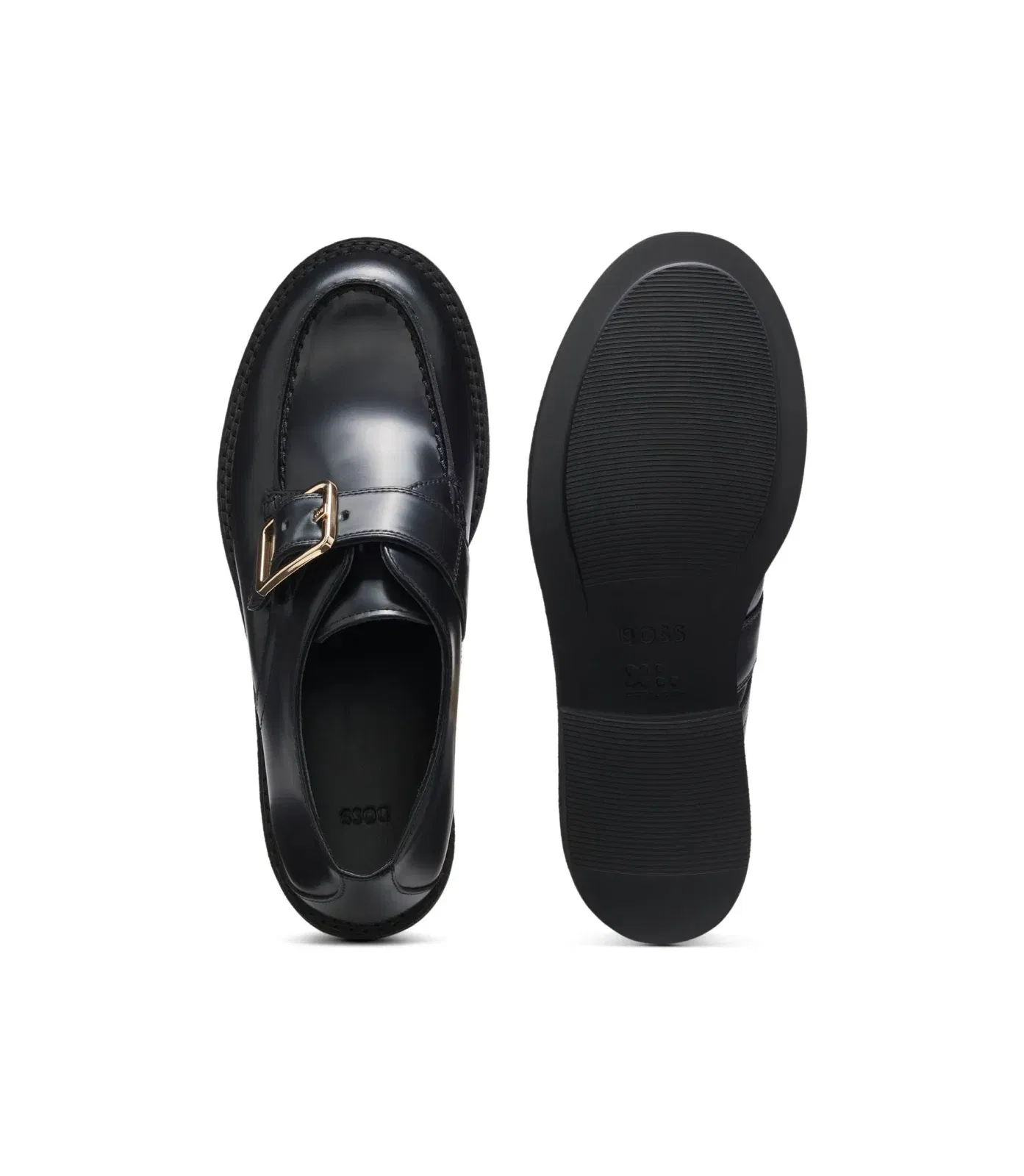 Boss Leather Monk Shoes With Buckled Strap Black Womens Black