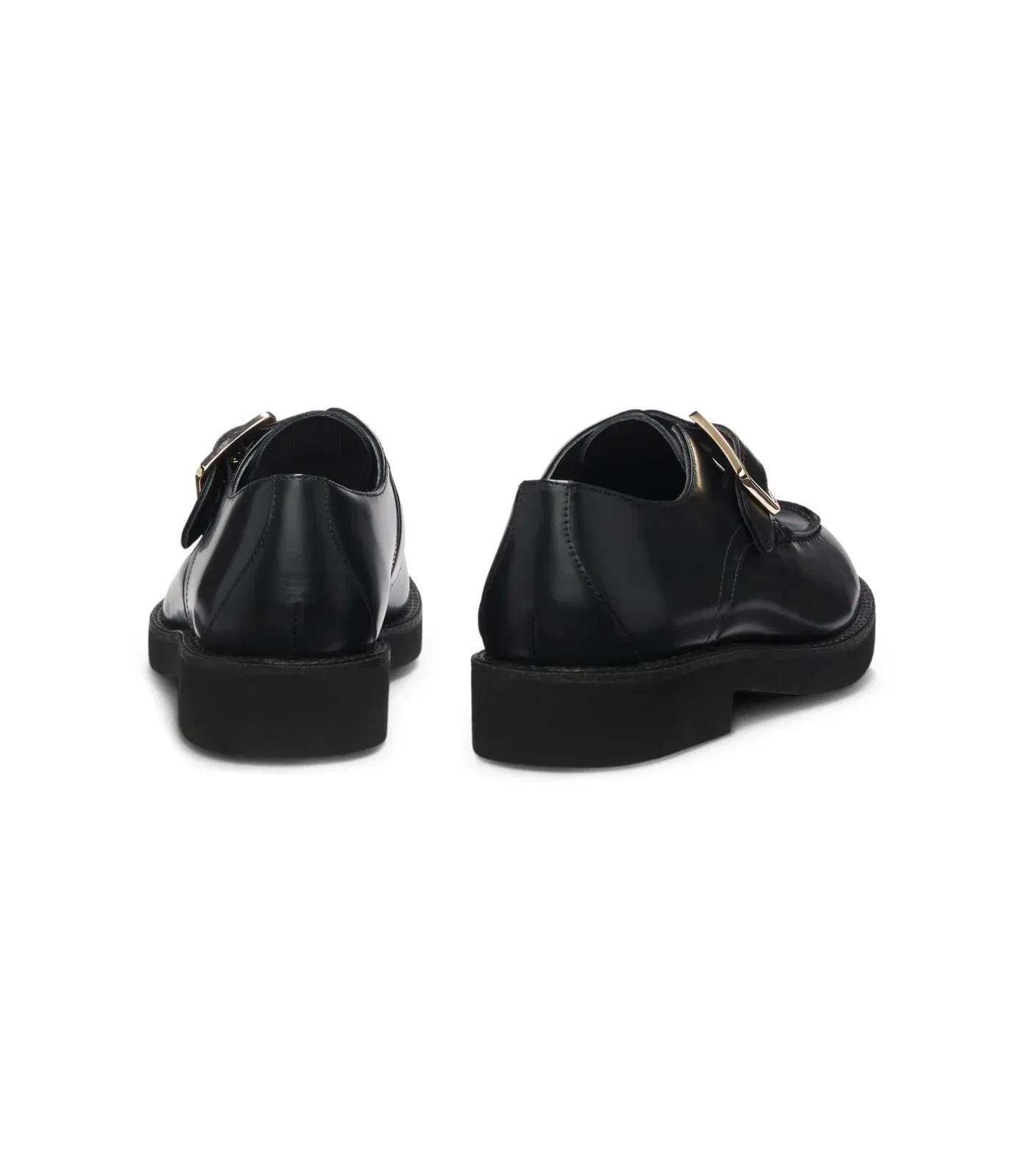 Boss Leather Monk Shoes With Buckled Strap Black Womens Black