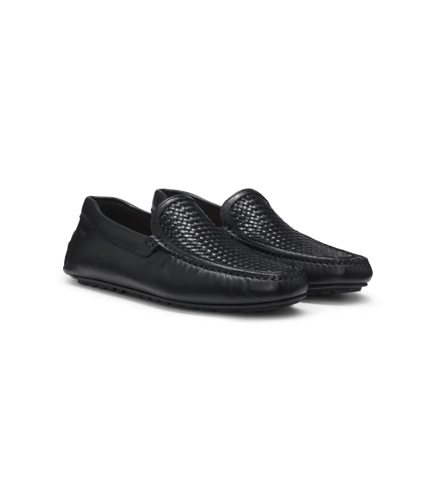 Boss Leather Moccasins With Woven Vamp Black Black