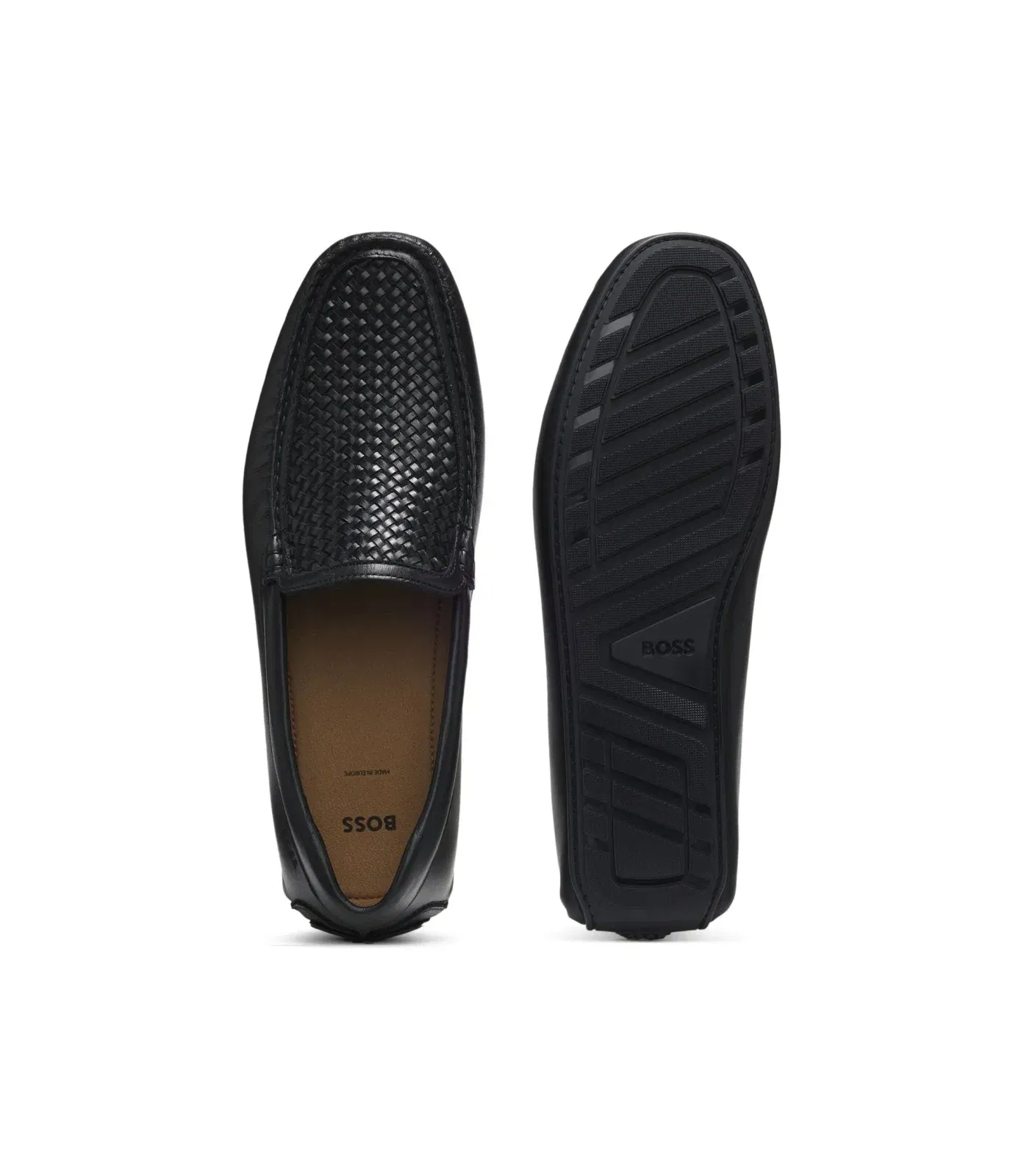 Boss Leather Moccasins With Woven Vamp Black Black
