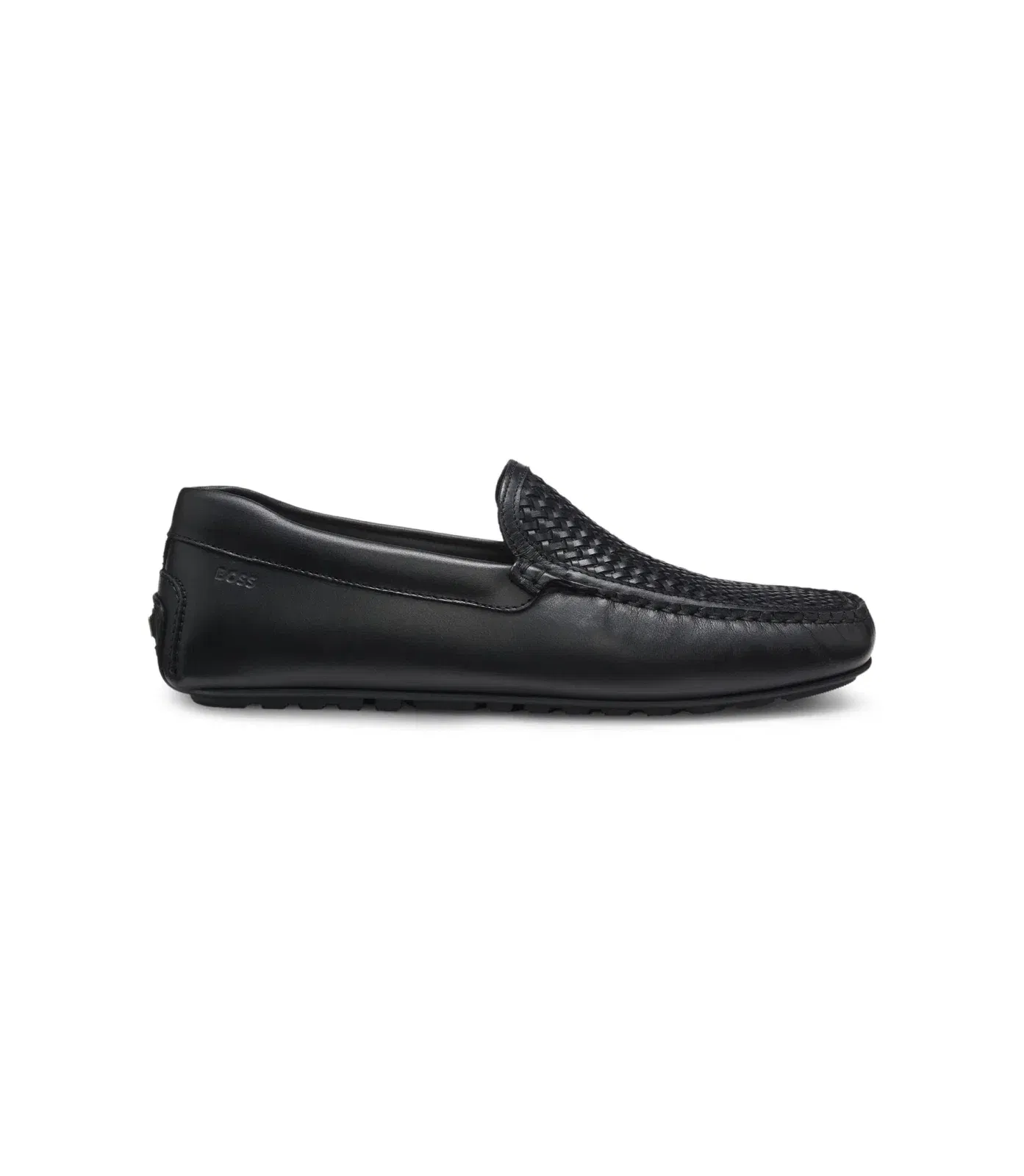 Boss Leather Moccasins With Woven Vamp Black Black