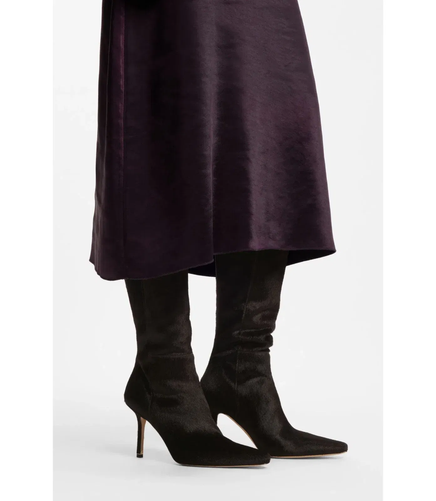 Boss Knee Boots In Pony Hair Leather Dark Purple Womens Dark Purple