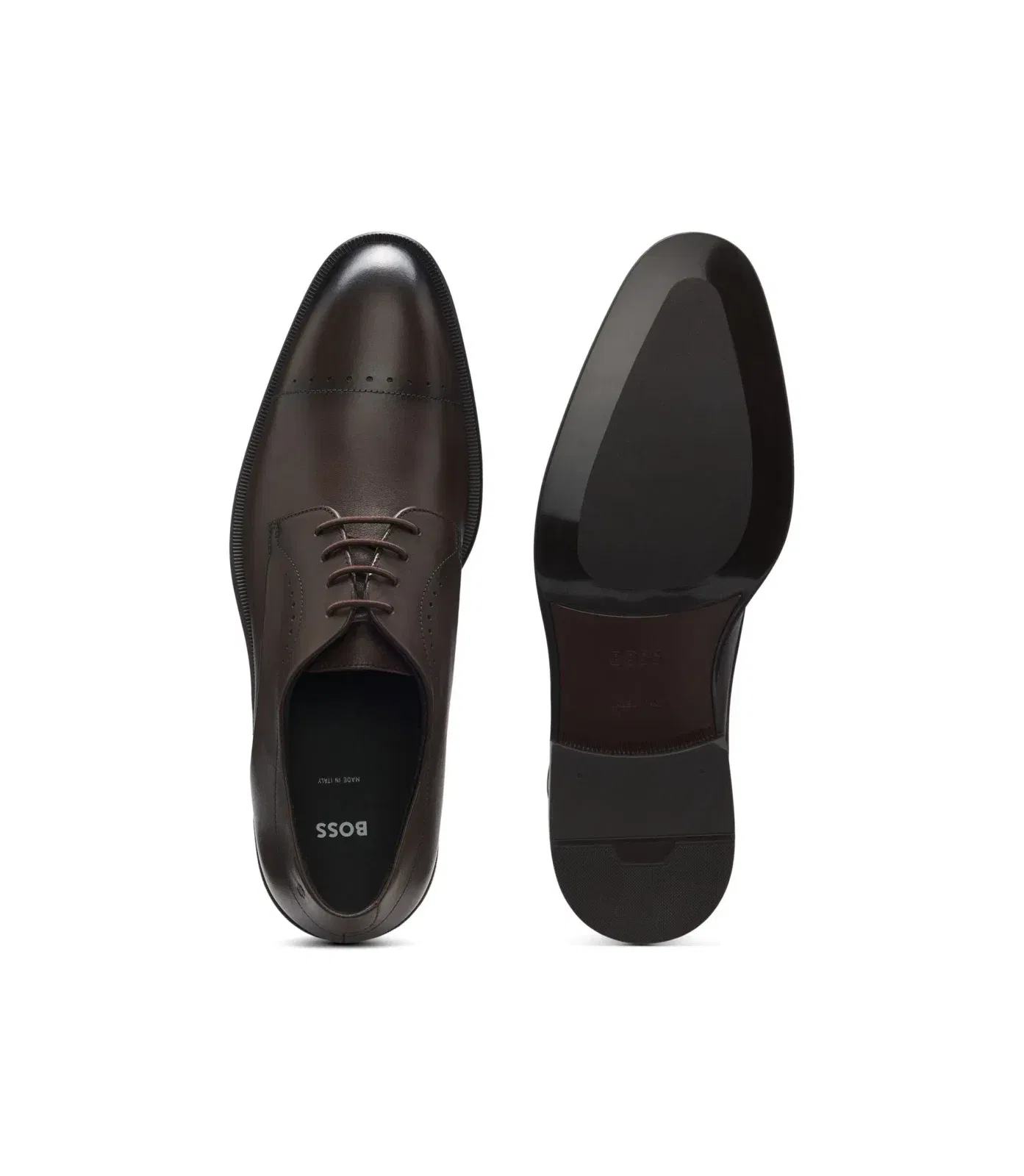 Boss Italian Made Derby Shoes In Leather With Cap Toe Dark Brown Dark Brown