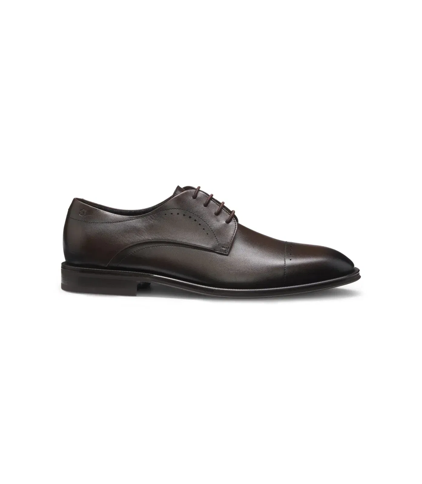Boss Italian Made Derby Shoes In Leather With Cap Toe Dark Brown Dark Brown