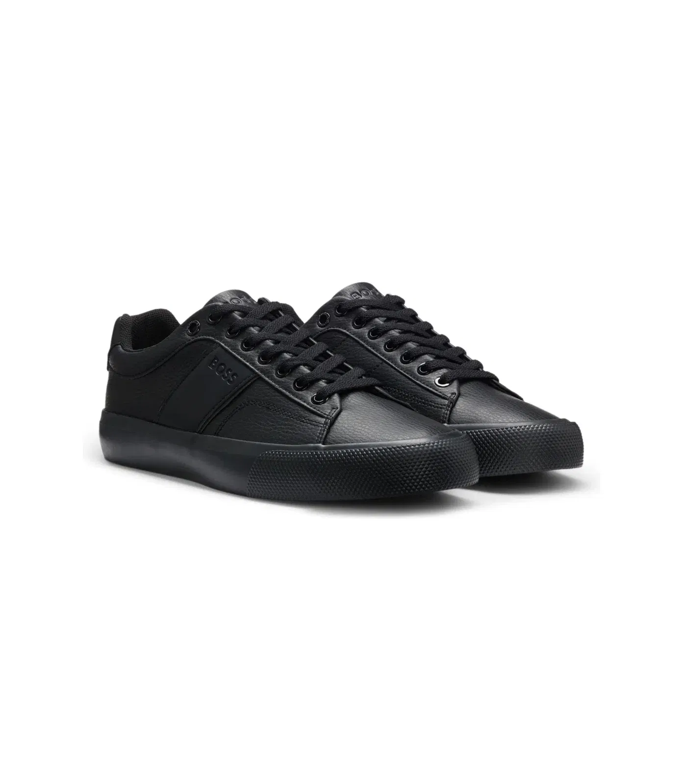Boss Faux Leather Trainers With Grained And Plain Textures Black Black
