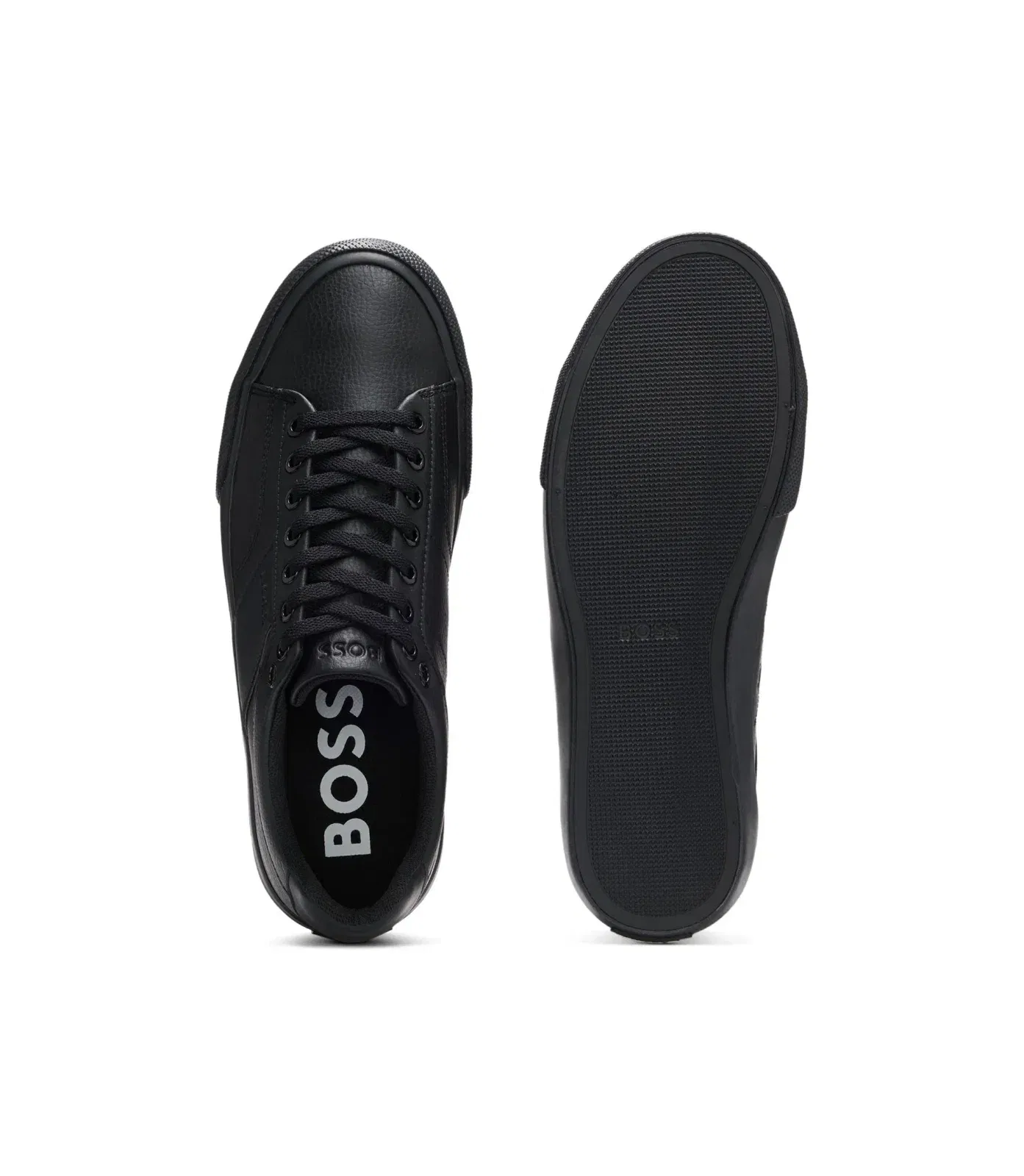 Boss Faux Leather Trainers With Grained And Plain Textures Black Black