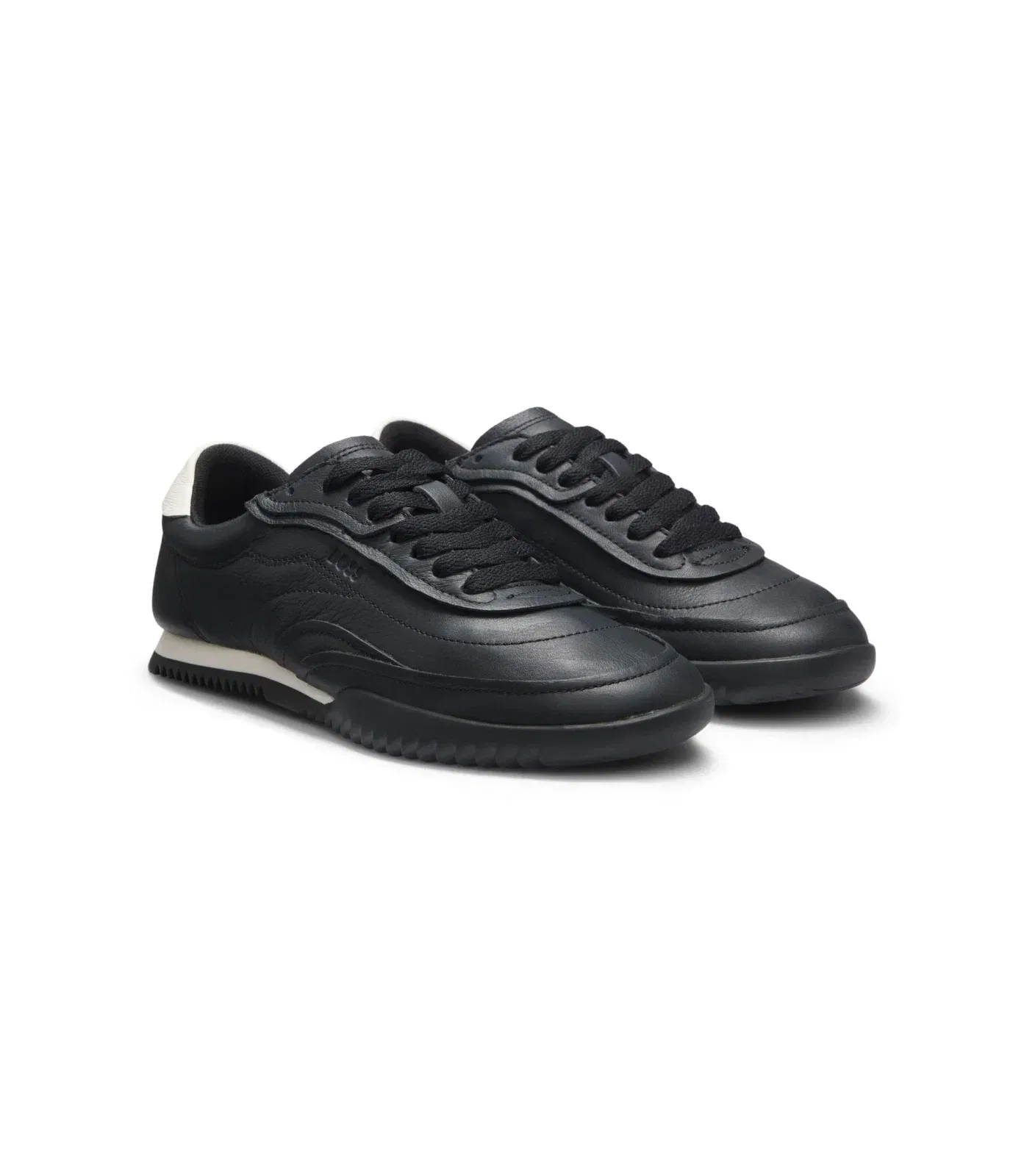 Boss Embossed Logo Trainers In Leather Black Womens Black