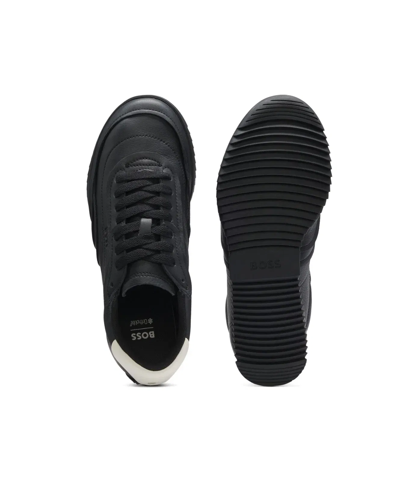 Boss Embossed Logo Trainers In Leather Black Womens Black