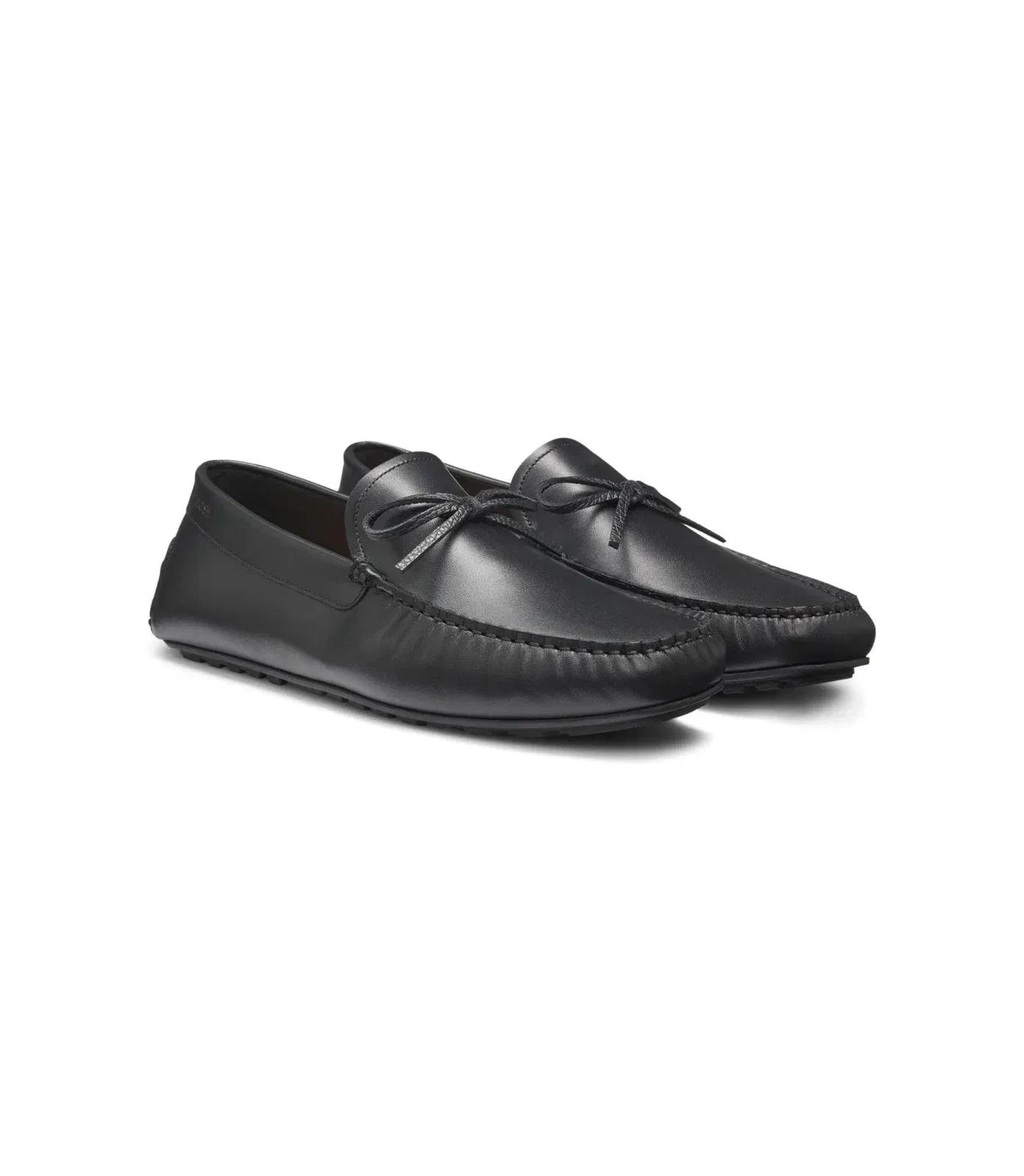 Boss Bow Trim Driver Moccasins In Leather Black Black