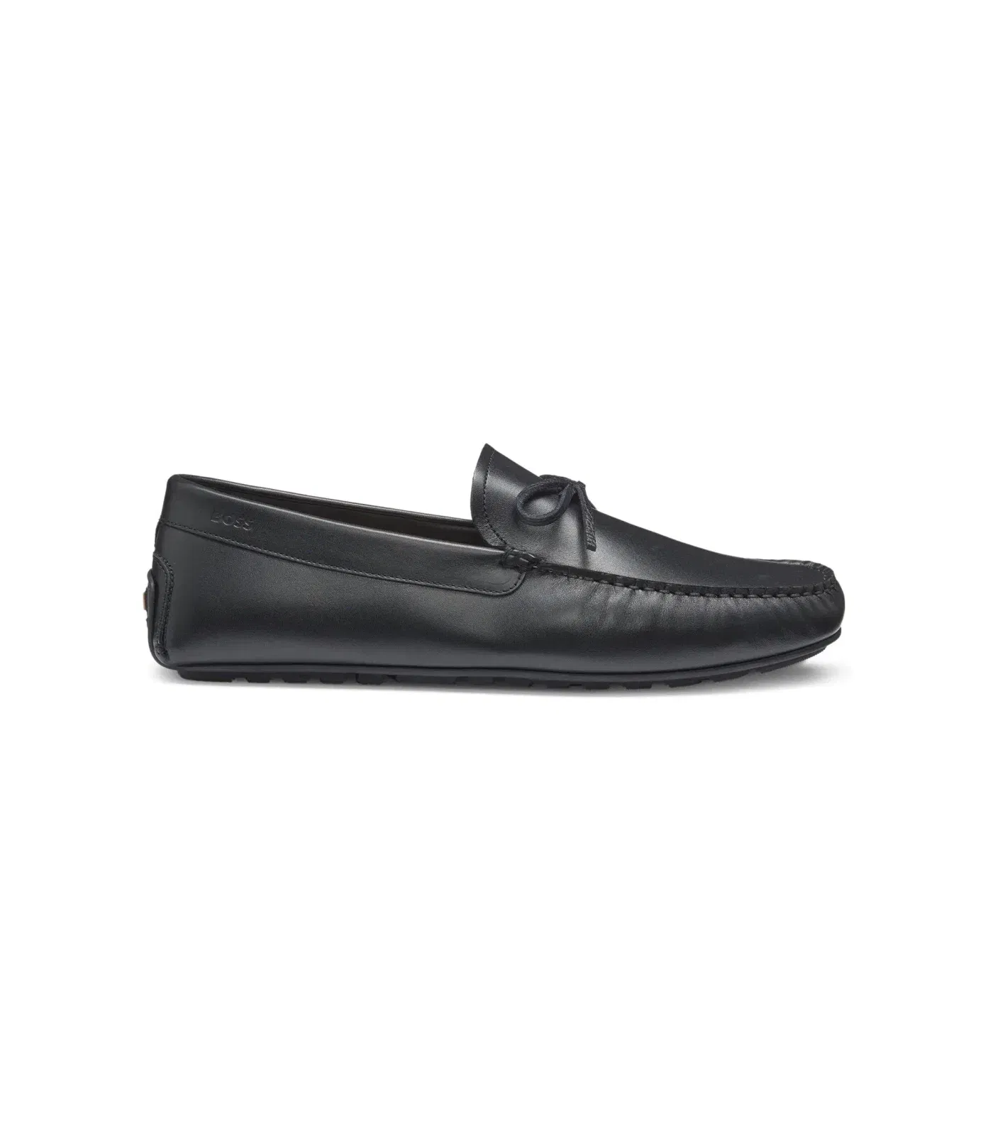 Boss Bow Trim Driver Moccasins In Leather Black Black